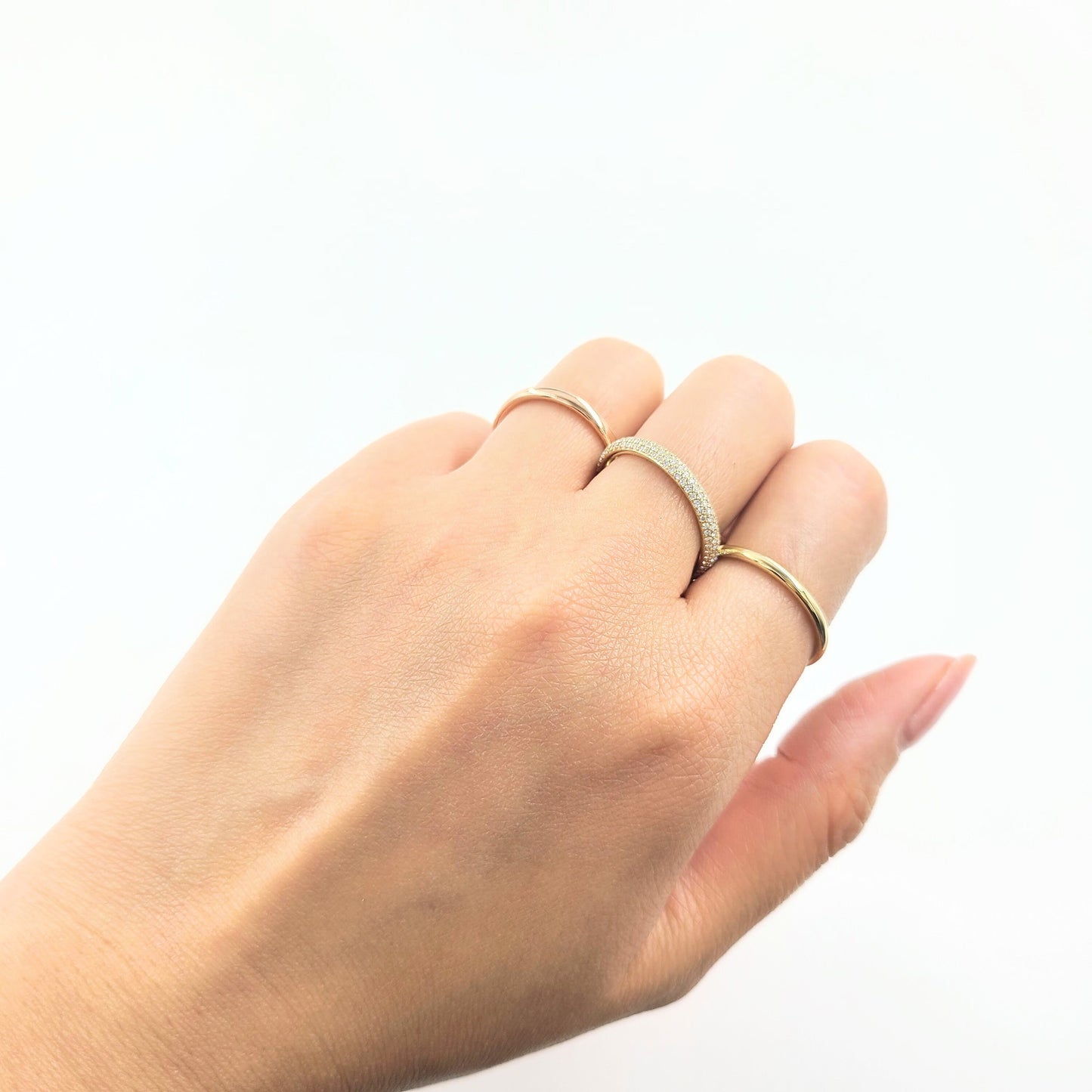 Natural Diamond Stacking Rings: 14K Gold Connected Bands, Handmade- Anniversary Gift