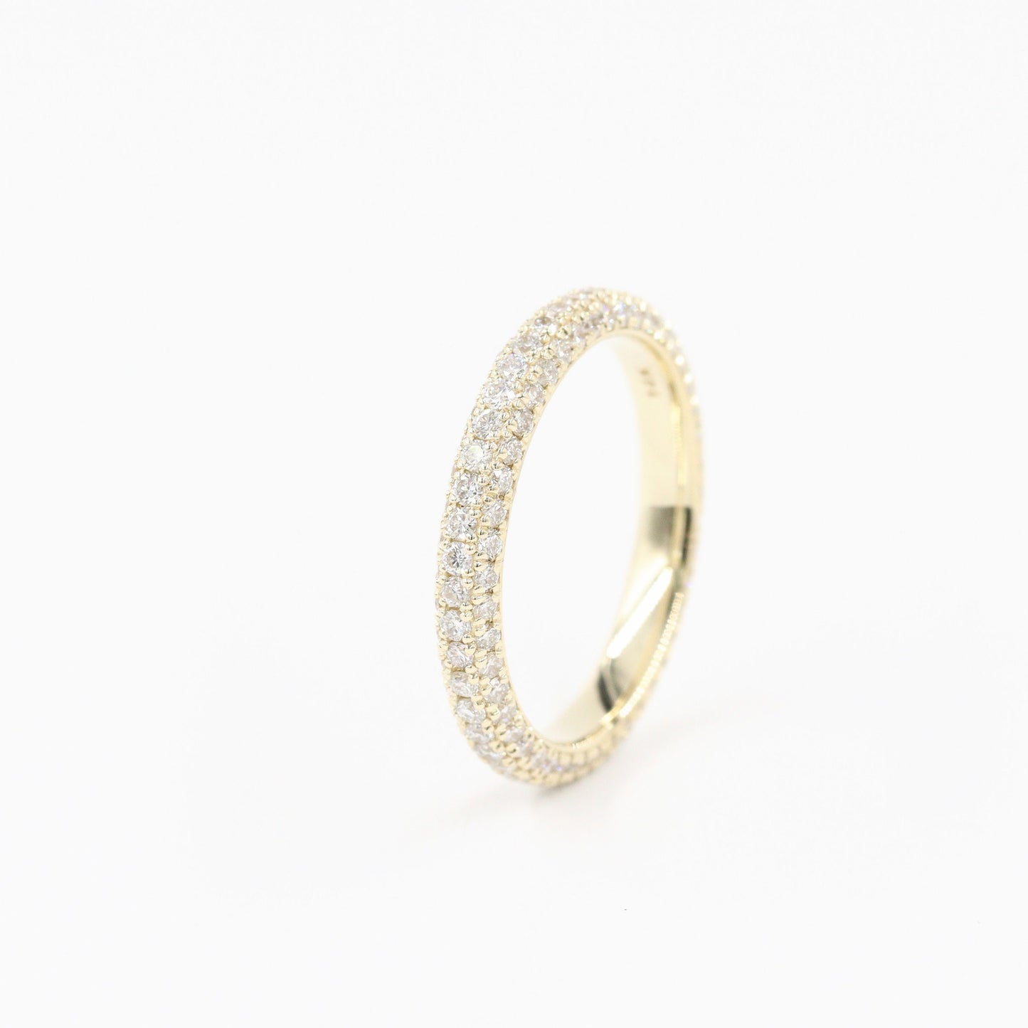 14K Gold 3 Row Natural Diamond 3.0mm Wedding Band: Full Eternity Diamond Anniversary Ring