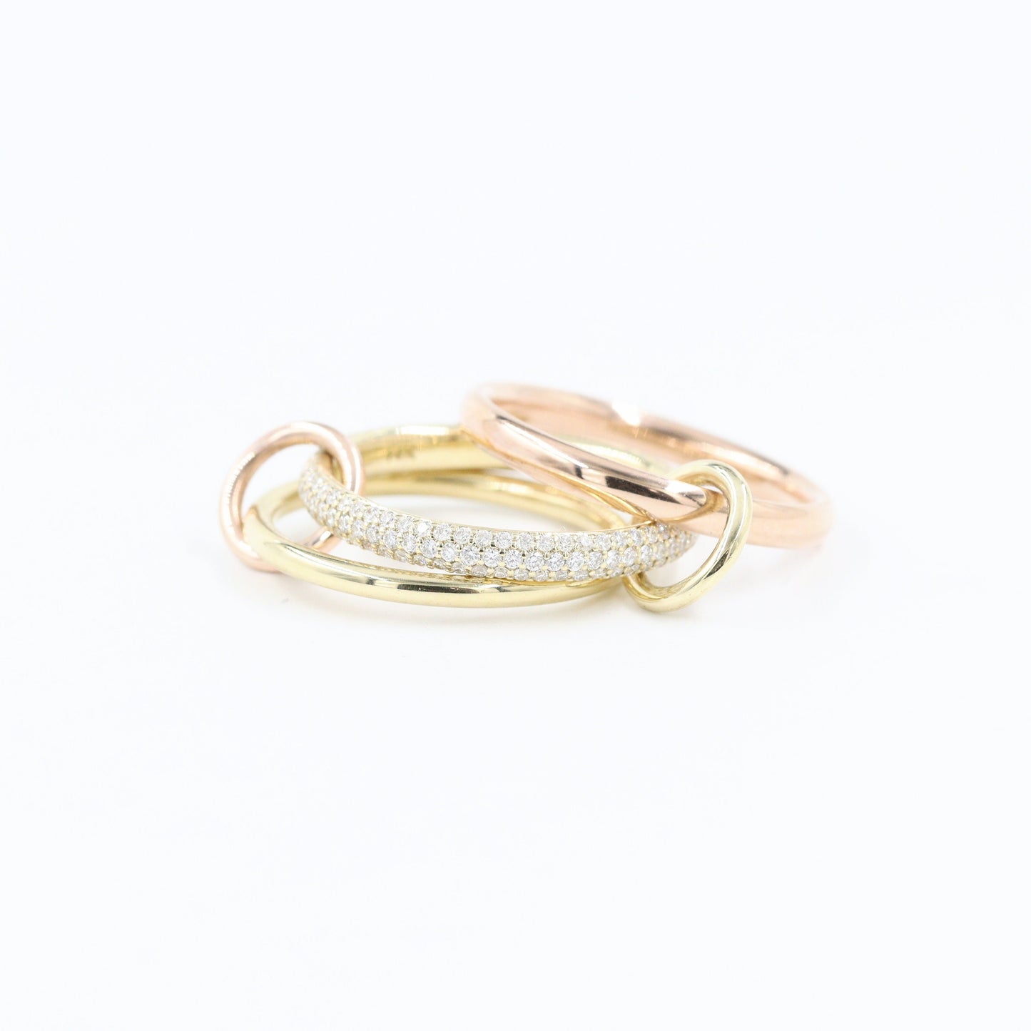 Natural Diamond Stacking Rings: 14K Gold Connected Bands, Handmade- Anniversary Gift