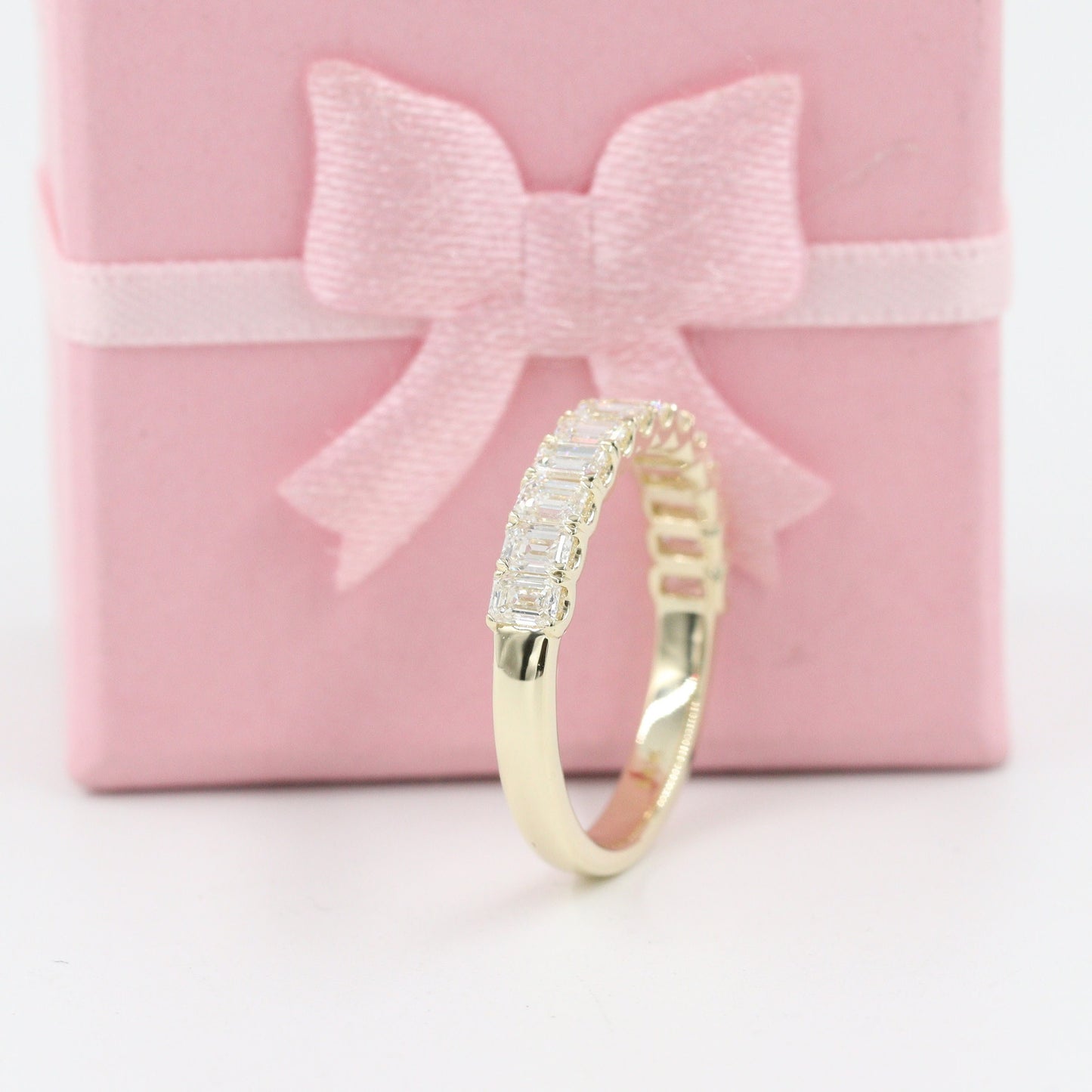 1.1ct Emerald Cut  Natural Diamond Wedding Band: 14K Gold Half Eternity Ring - 18K Gold, Platinum Diamond Ring - Anniversary gift