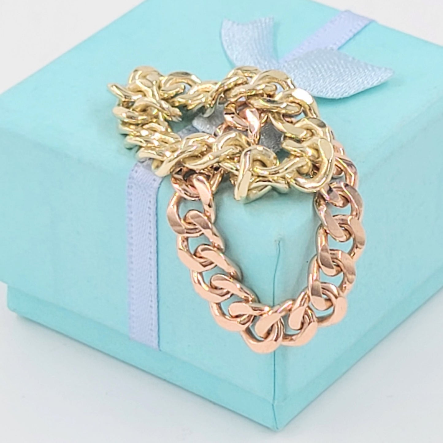 Handmade 14K Solid Gold Cuban Link Ring - Stackable Chain Ring (5.4mm)