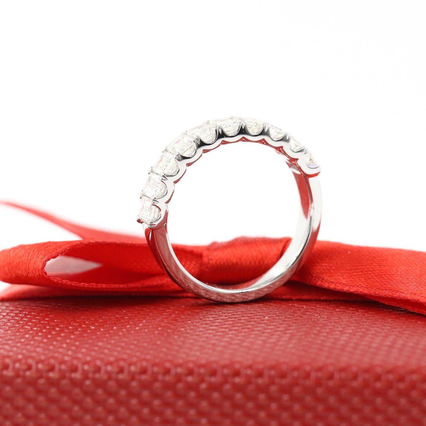 Emerald Cut Natural Diamond Wedding Band: 1.7ct 14K Gold Anniversary Ring - 18K Gold, Platinum Diamond Ring - Anniversary gift