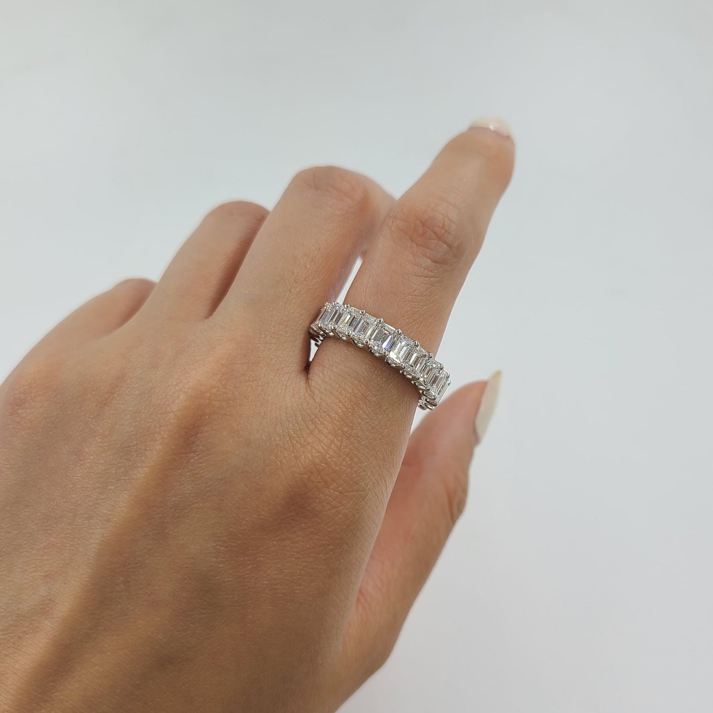 6ct Emerald Cut  Natural Diamond Platinum Full Eternity Wedding Ring - Anniversary gift