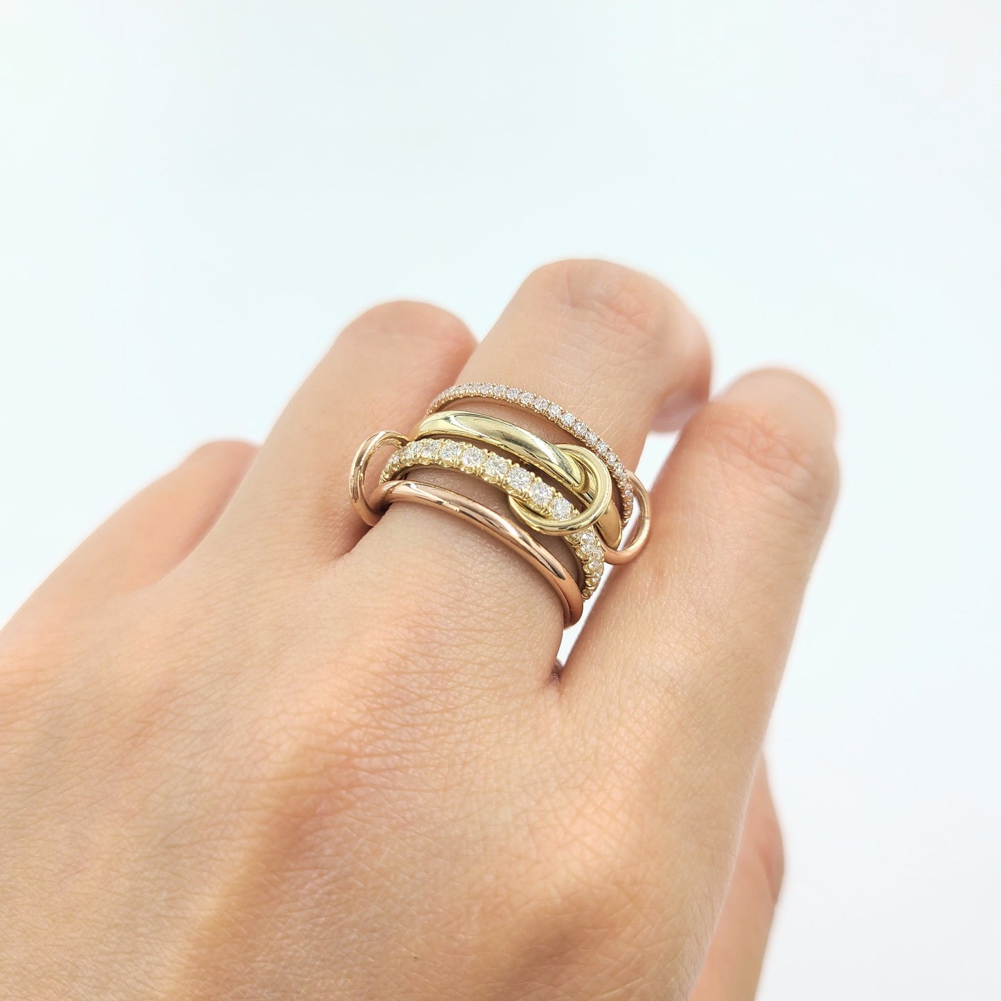 14K Gold Natural Diamond Stacking Rings: Yellow, Rose, White Gold Bands- Anniversary Gift