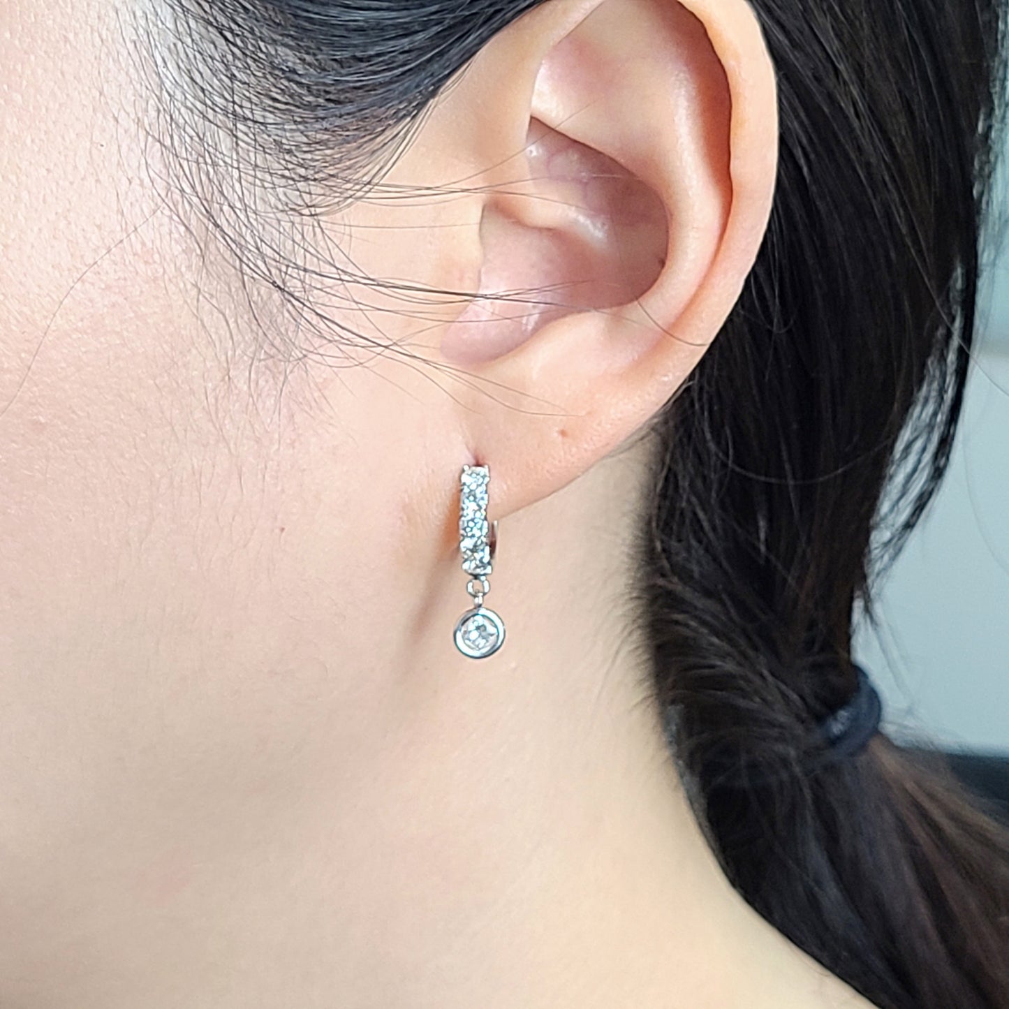 14K Gold Natural Diamond Hoop Earrings with Dangle: Princess Cut Huggies, 1ct