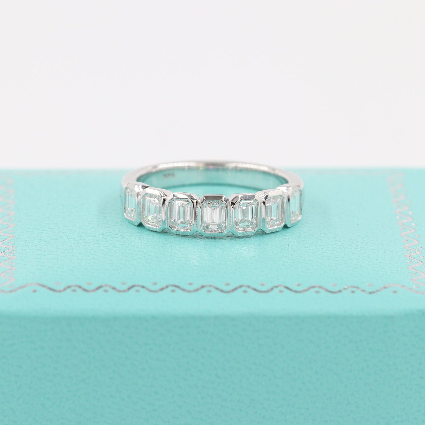 1ct Emerald Cut Natural  Diamond Wedding Band: 14K Gold Bezel Set Ring- 14K Gold ,18K Gold, Platinum Diamond Ring - Anniversary gift