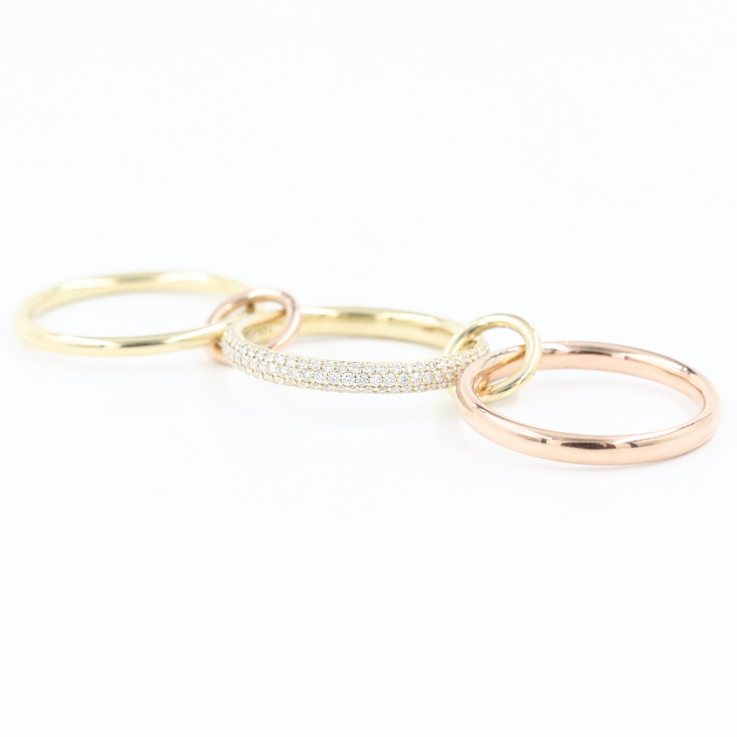 Natural Diamond Stacking Rings: 14K Gold Connected Bands, Handmade- Anniversary Gift