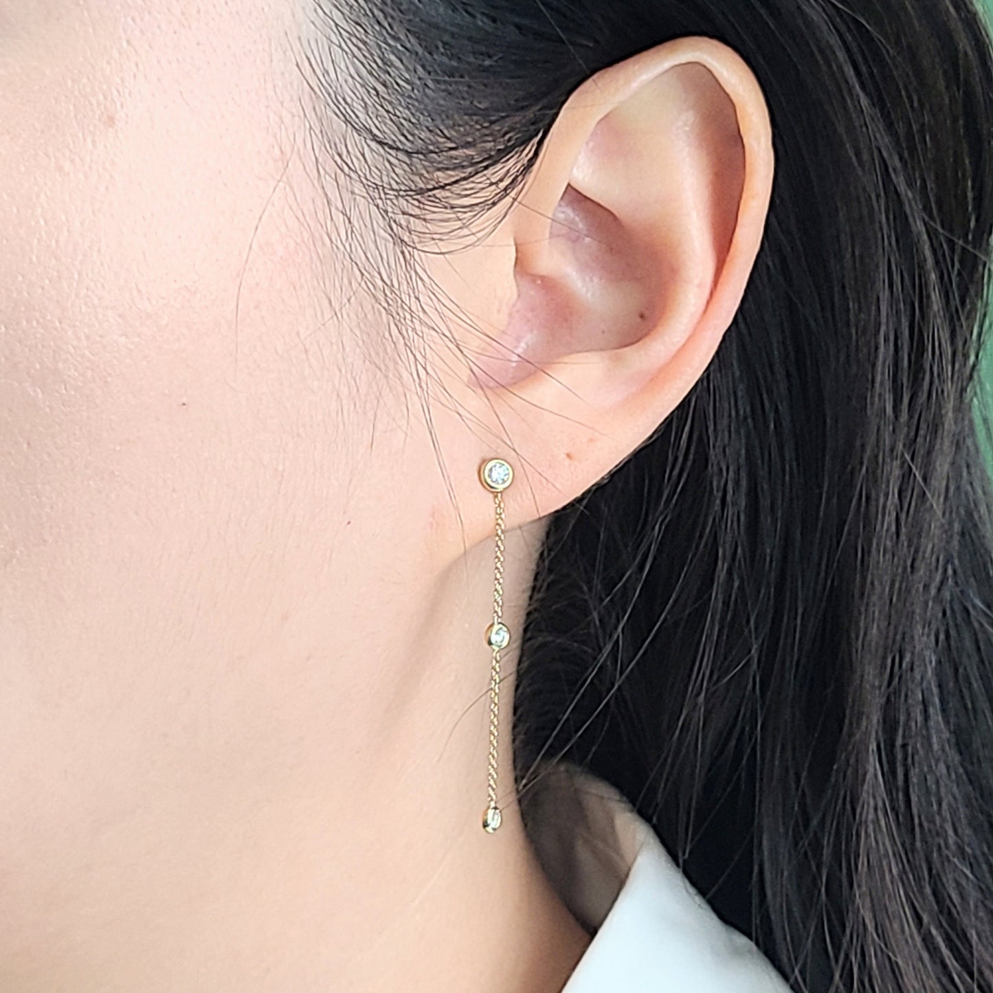14K Gold Natural Diamond Dangle Earring Jackets: Bezel Set Chain Earrings