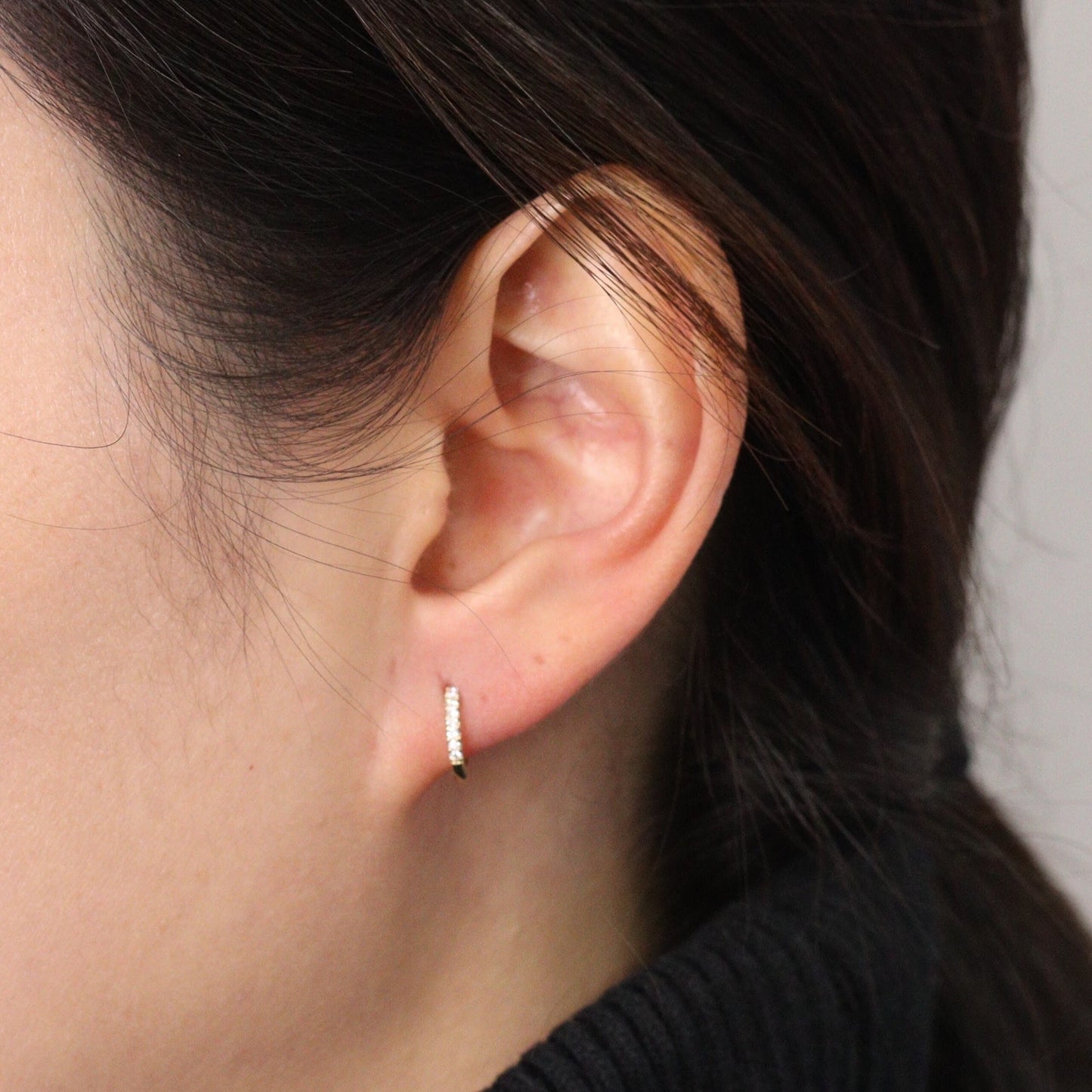 Natural Diamond Mini Hoop Earrings: 14K Gold Diameter 8.5mm,9.5mm.10mm Hoop Single or Pair Earrings  - Anniversary gift