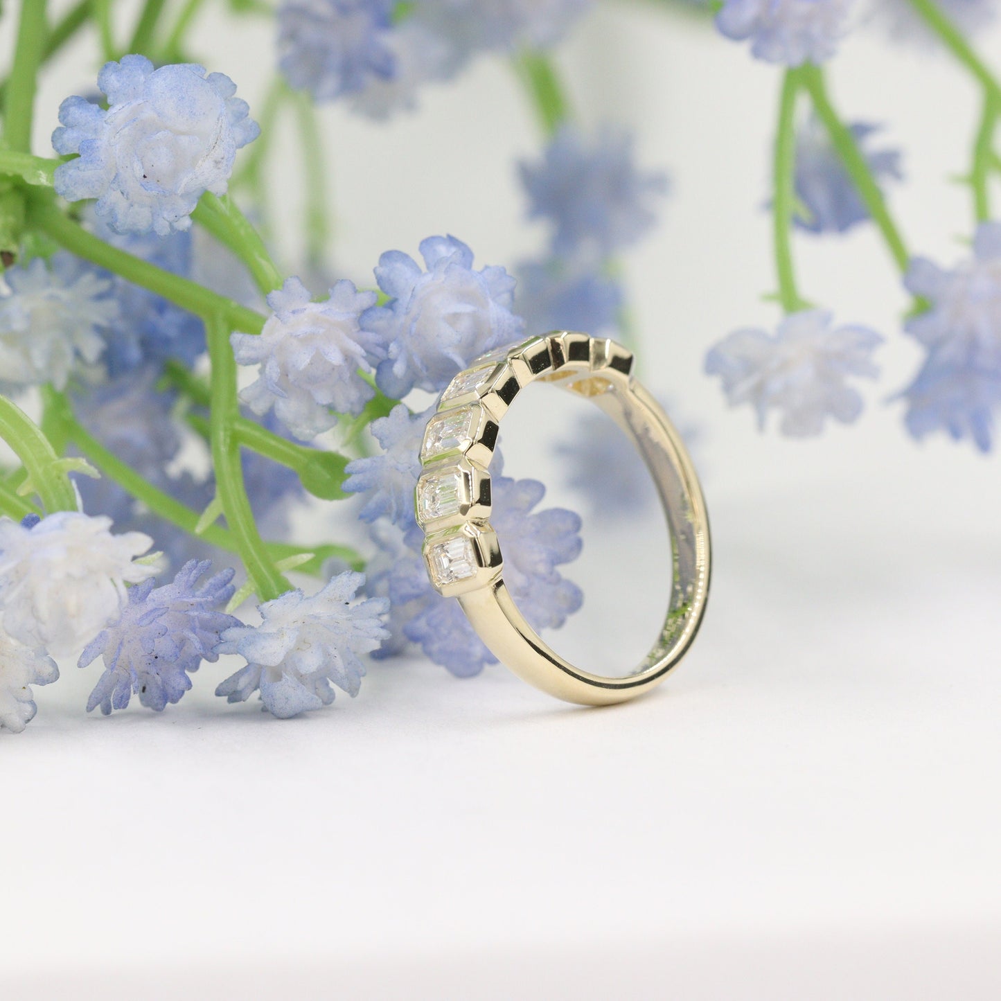 Emerald Cut Natural Diamond Bezel Set Band: 14K Gold ,18K Gold, Platinum Diamond Ring - Anniversary gift