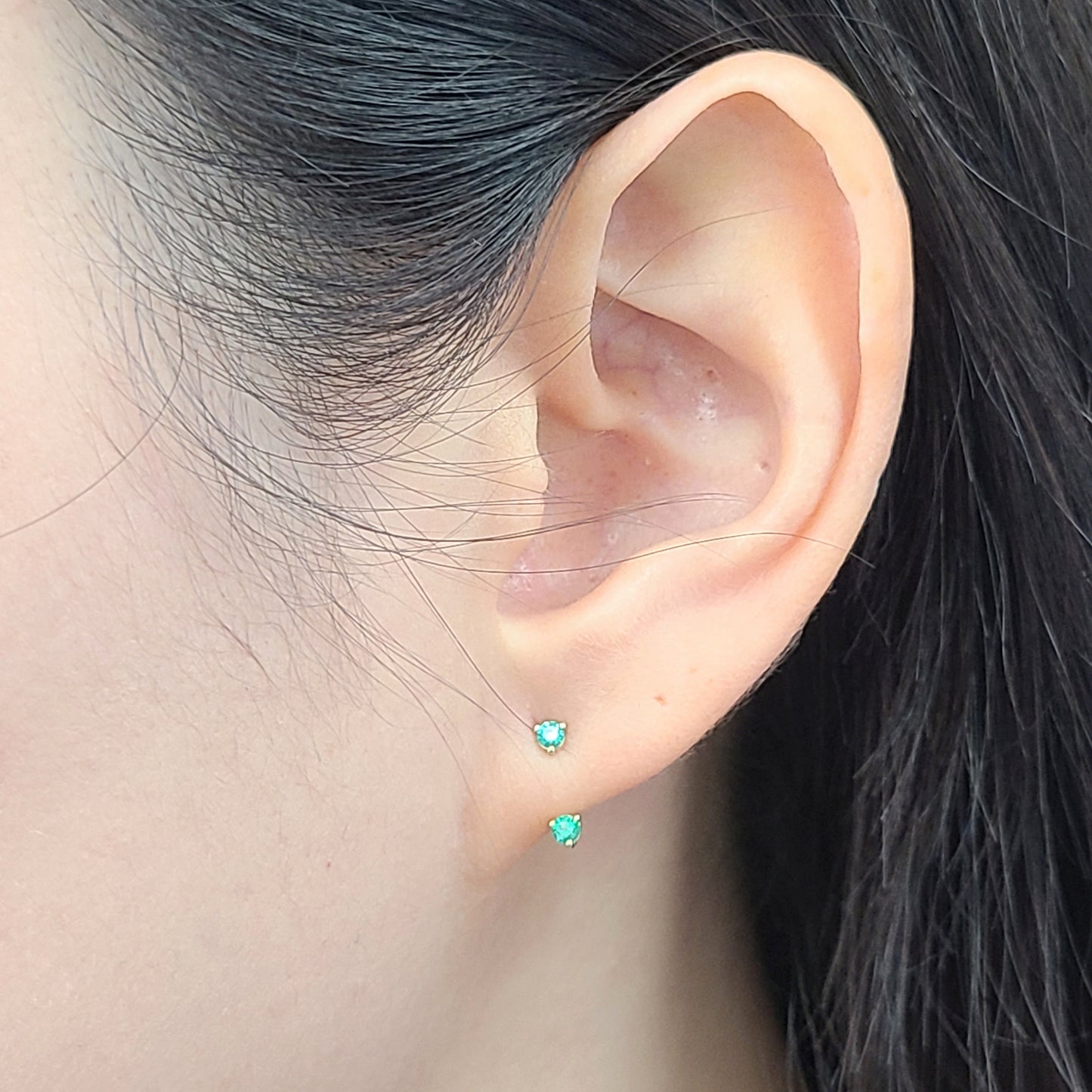 Natural Round Emerald Jacket Earrings/14K gold Three Prong Round Emerald Stud Earrings/Single or Pair Earring/anniversary gift