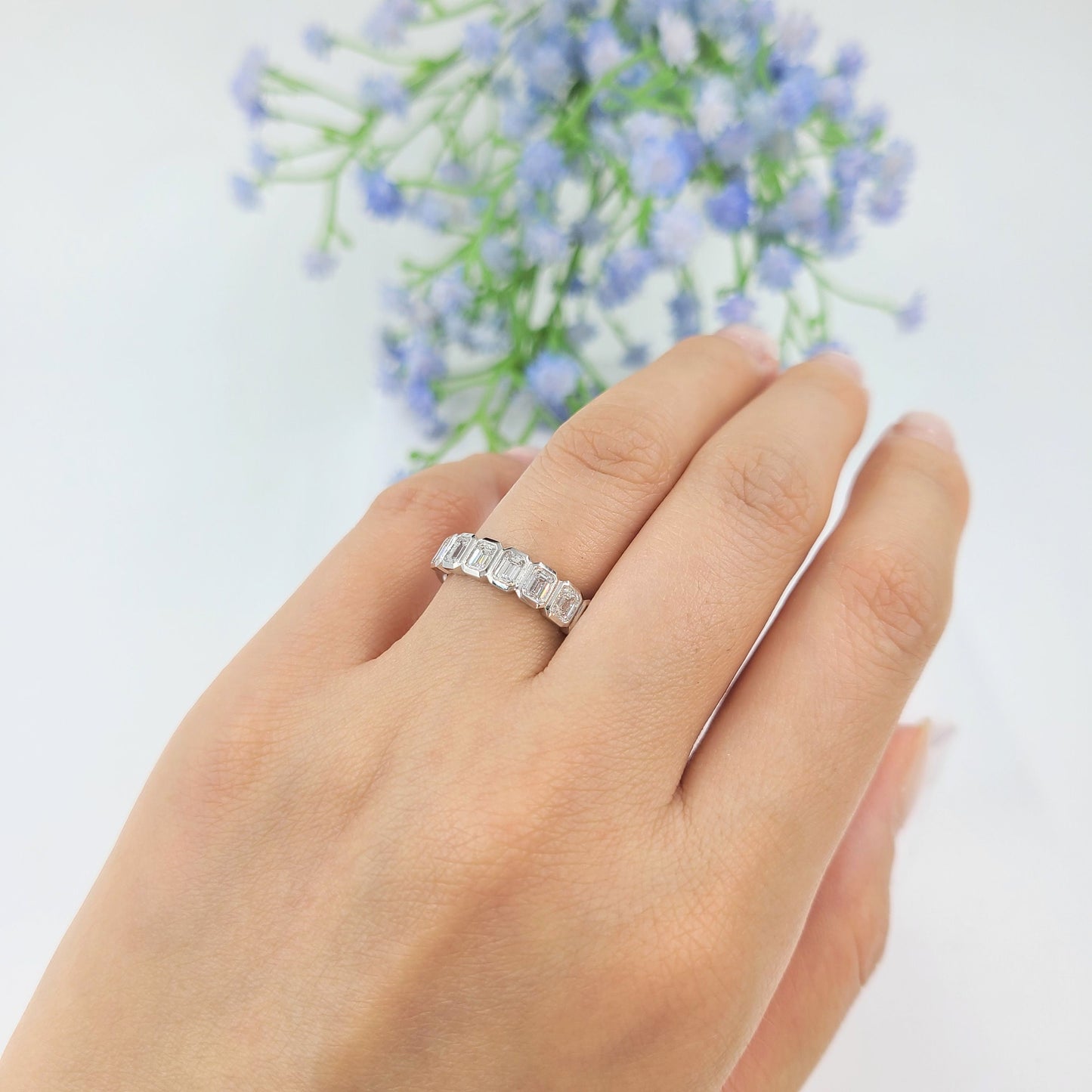 1ct Emerald Cut Natural  Diamond Wedding Band: 14K Gold Bezel Set Ring- 14K Gold ,18K Gold, Platinum Diamond Ring - Anniversary gift