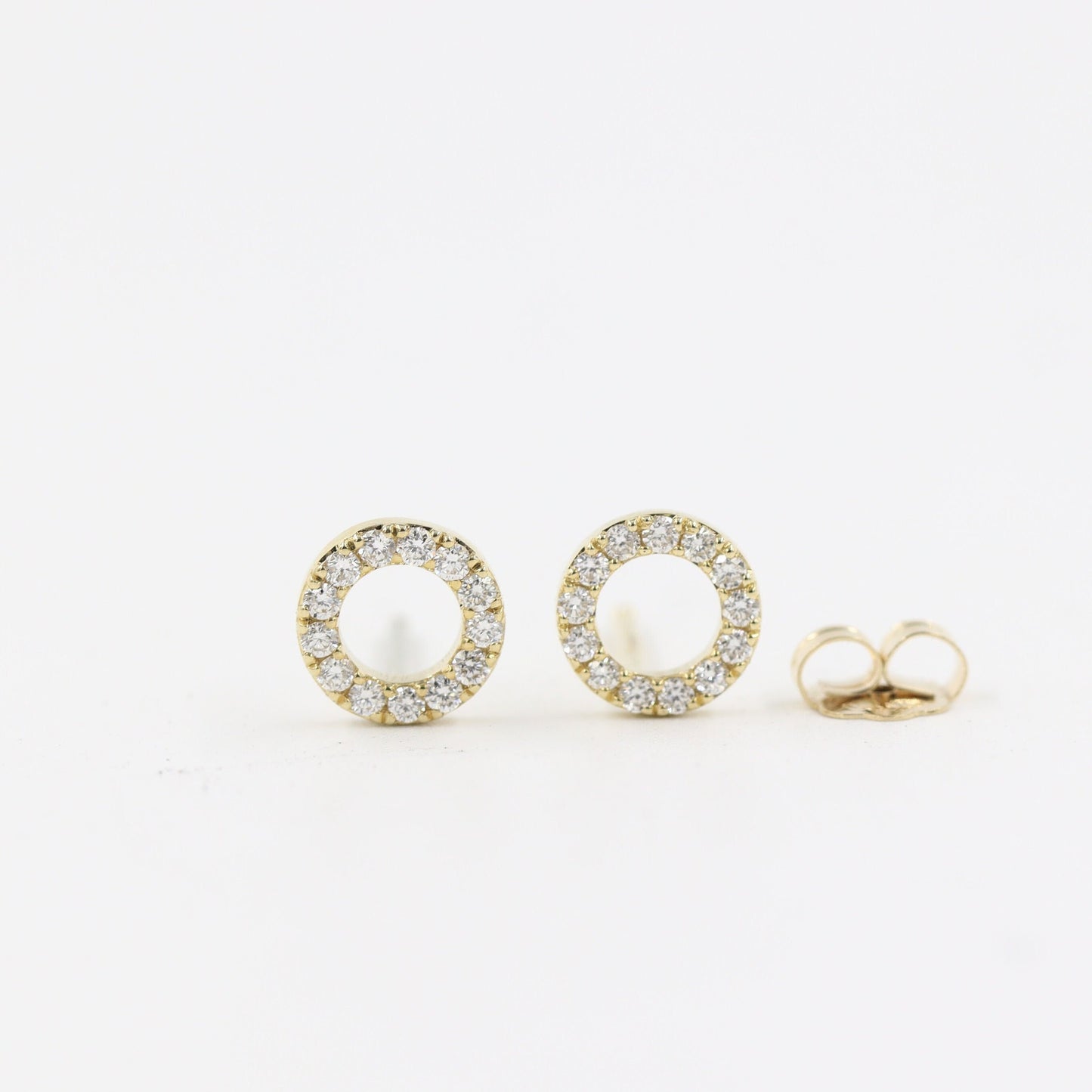 Dainty 14k Gold Natural Diamond Circle 6.3mm Stud Earrings