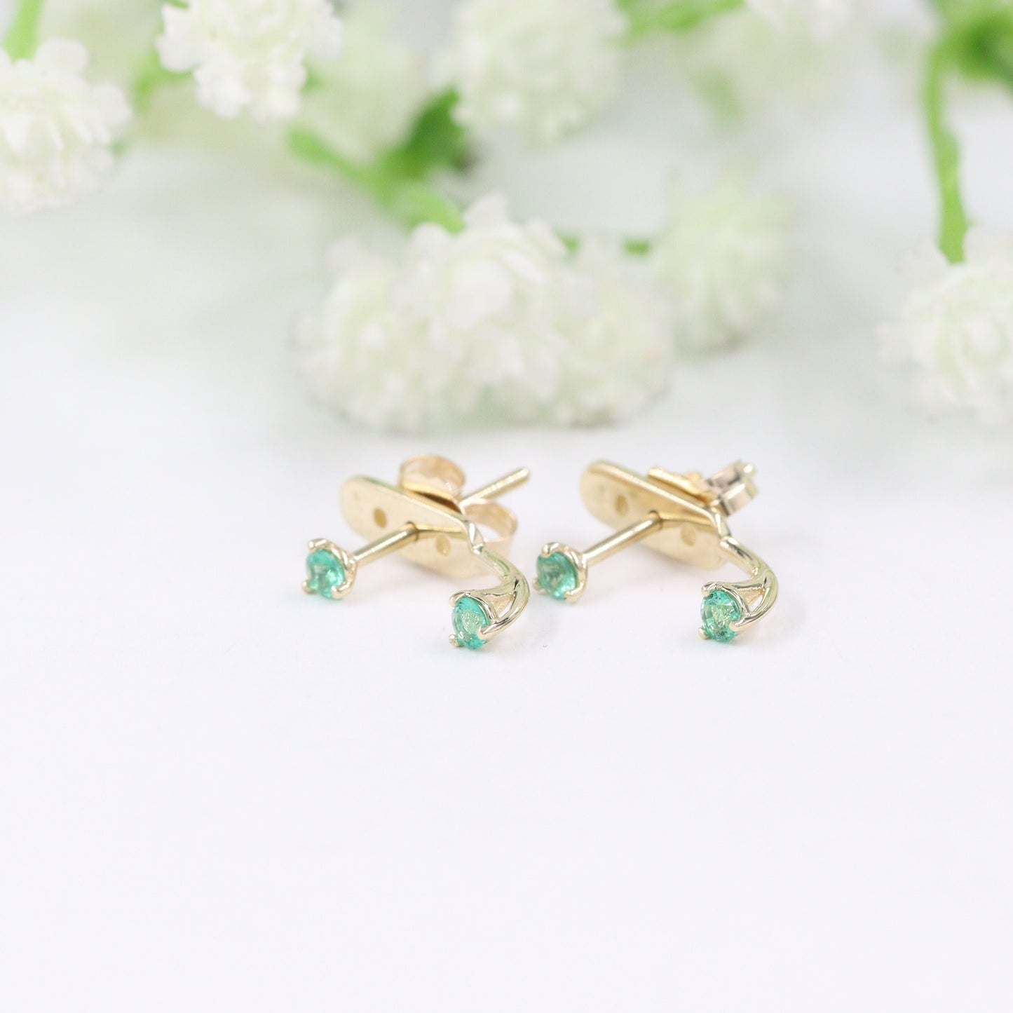 Natural Round Emerald Jacket Earrings/14K gold Three Prong Round Emerald Stud Earrings/Single or Pair Earring/anniversary gift