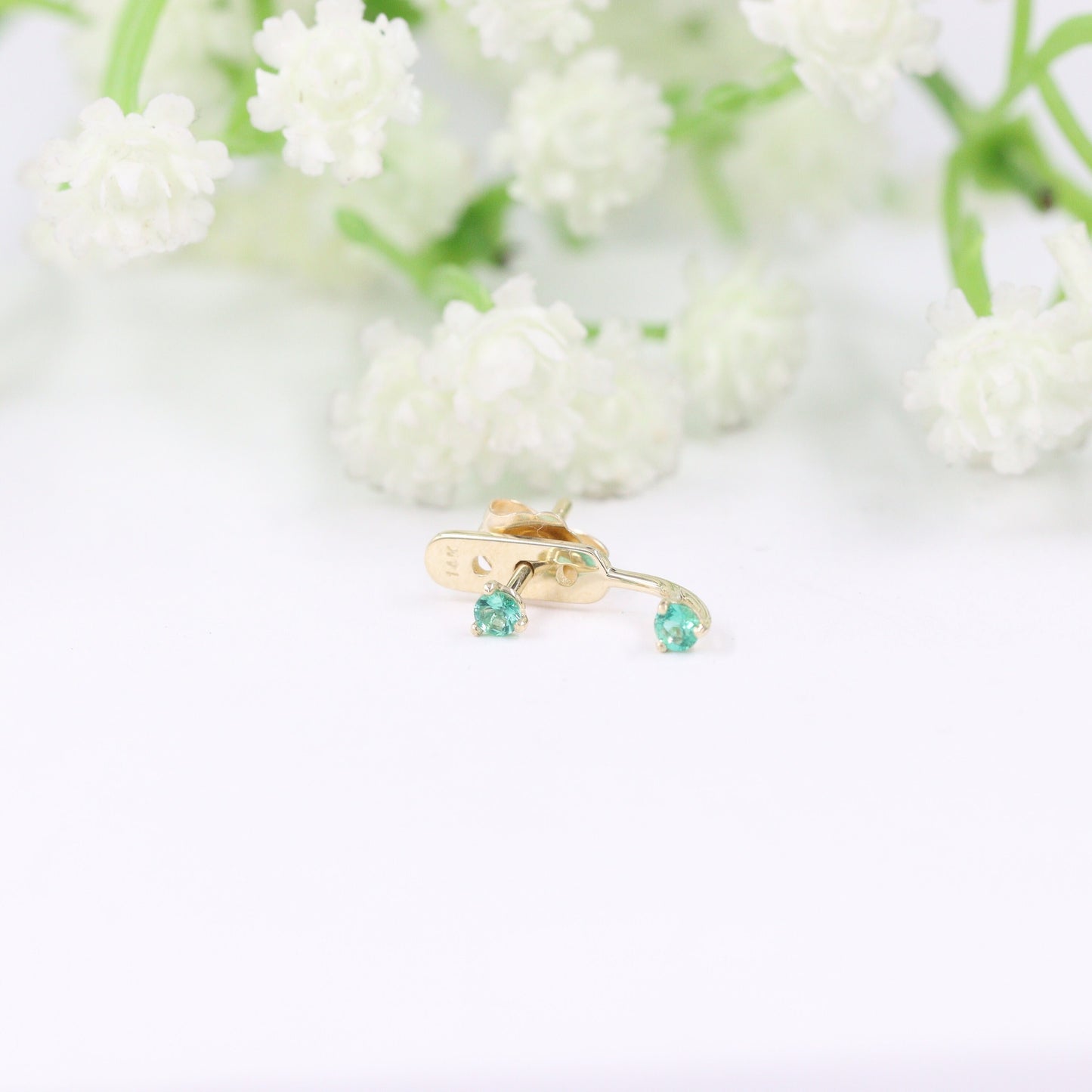 Natural Round Emerald Jacket Earrings/14K gold Three Prong Round Emerald Stud Earrings/Single or Pair Earring/anniversary gift