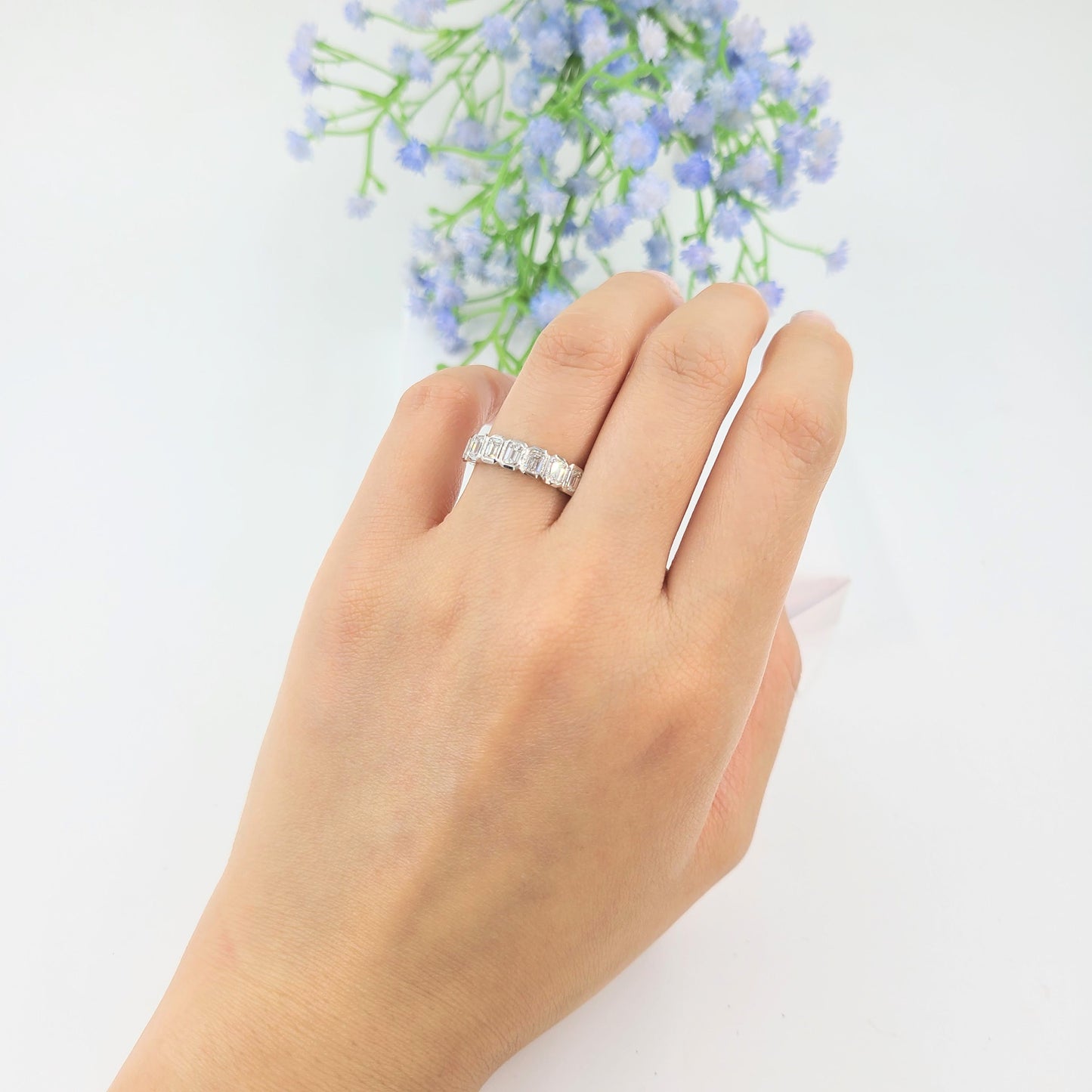 1ct Emerald Cut Natural  Diamond Wedding Band: 14K Gold Bezel Set Ring- 14K Gold ,18K Gold, Platinum Diamond Ring - Anniversary gift