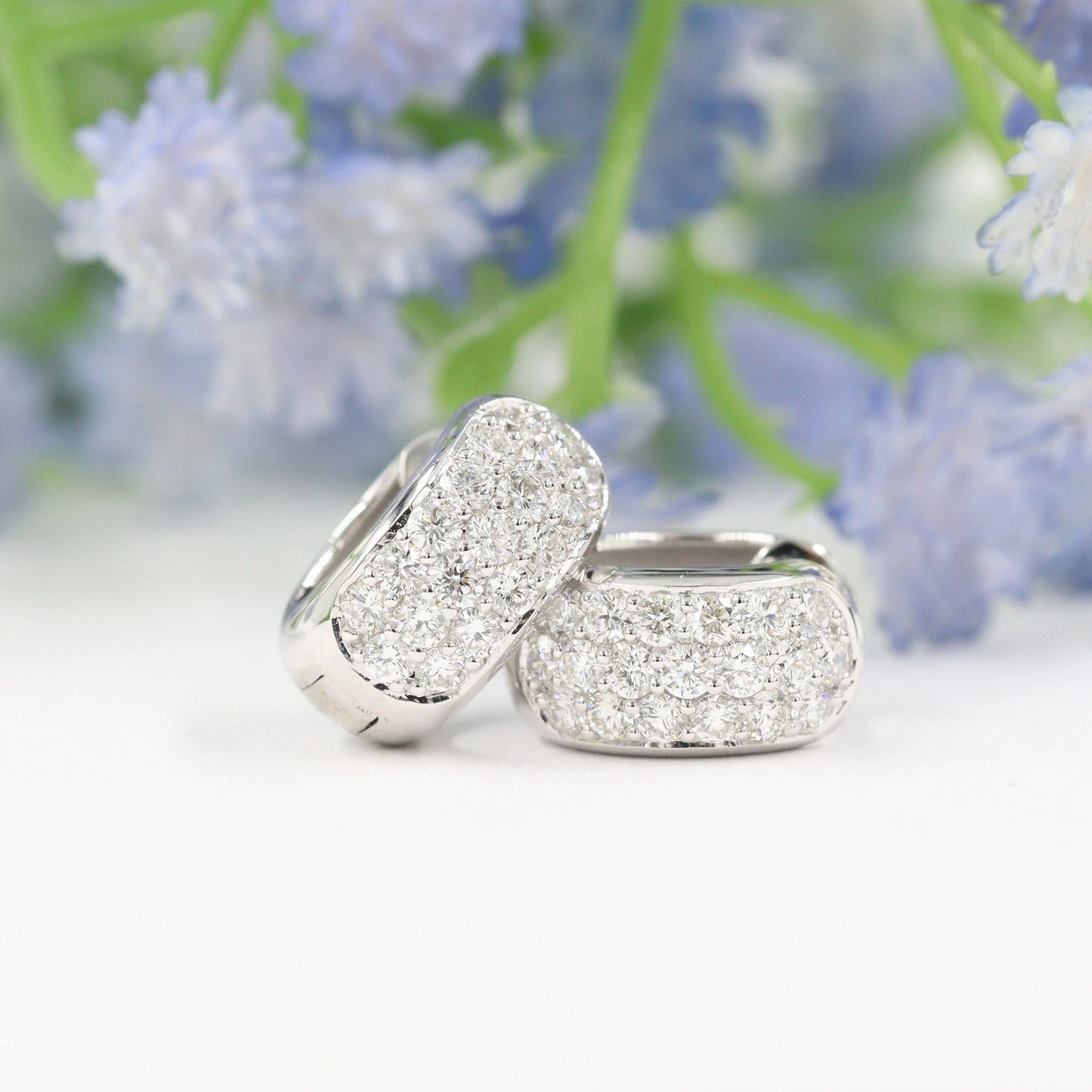 14k Gold 3 Row Natural Diamond Hoop Earrings/ Diameter 13mm Diamond Hoop Earrings / 6.2mm Width Diamond Hoop Earrings / Anniversary gift