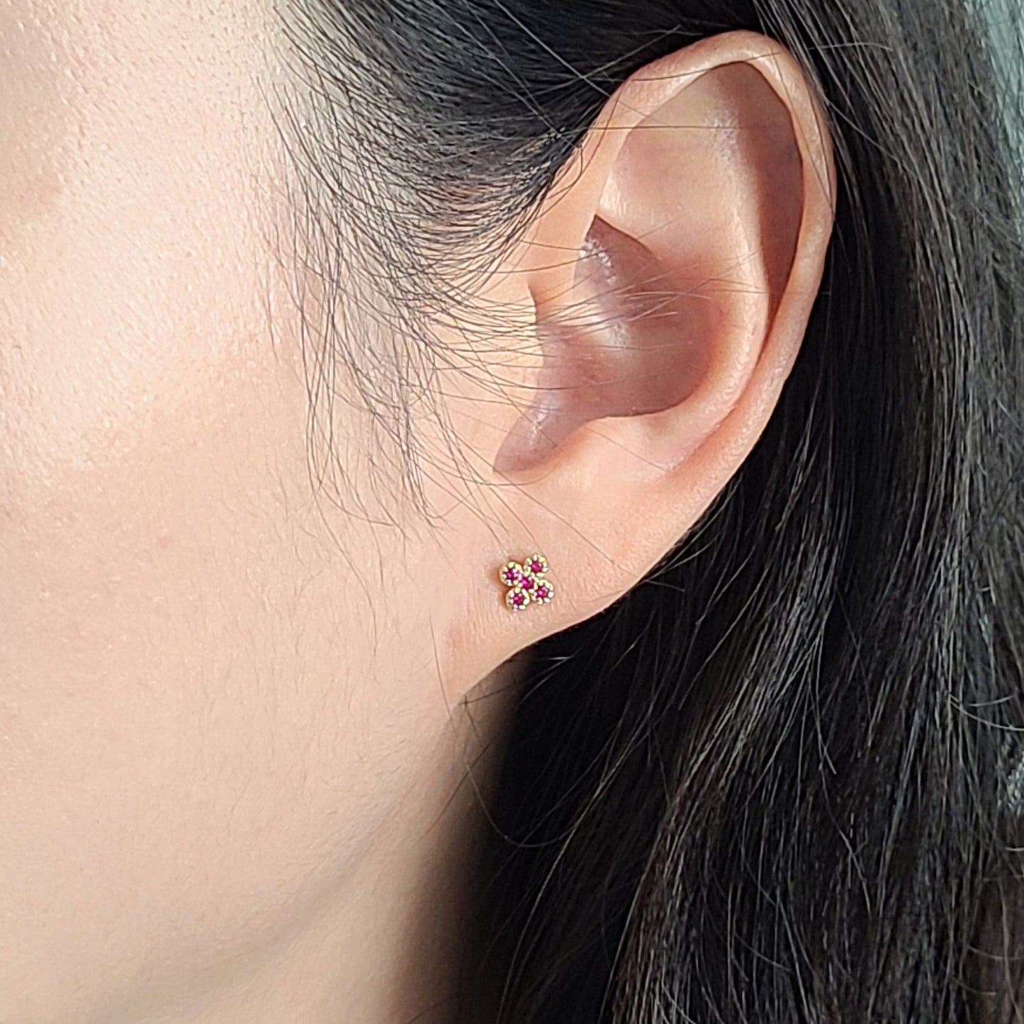 14K Gold Flower Stud Earrings: Natural Diamond, Sapphire, Ruby- Anniversary gift