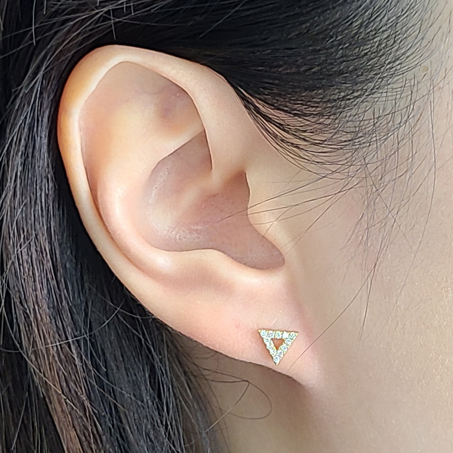 Dainty 14K Gold Natural Diamond Triangle Stud Earrings: Geometric Minimalist Style