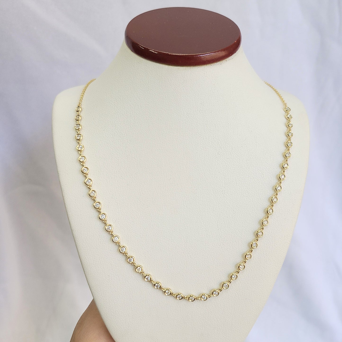 Half Way Round Diamond Bezel Tennis Necklace/14K gold Diamond Bezel setting Tennis Necklace/Natural Diamond Tennis Necklace/anniversary gift