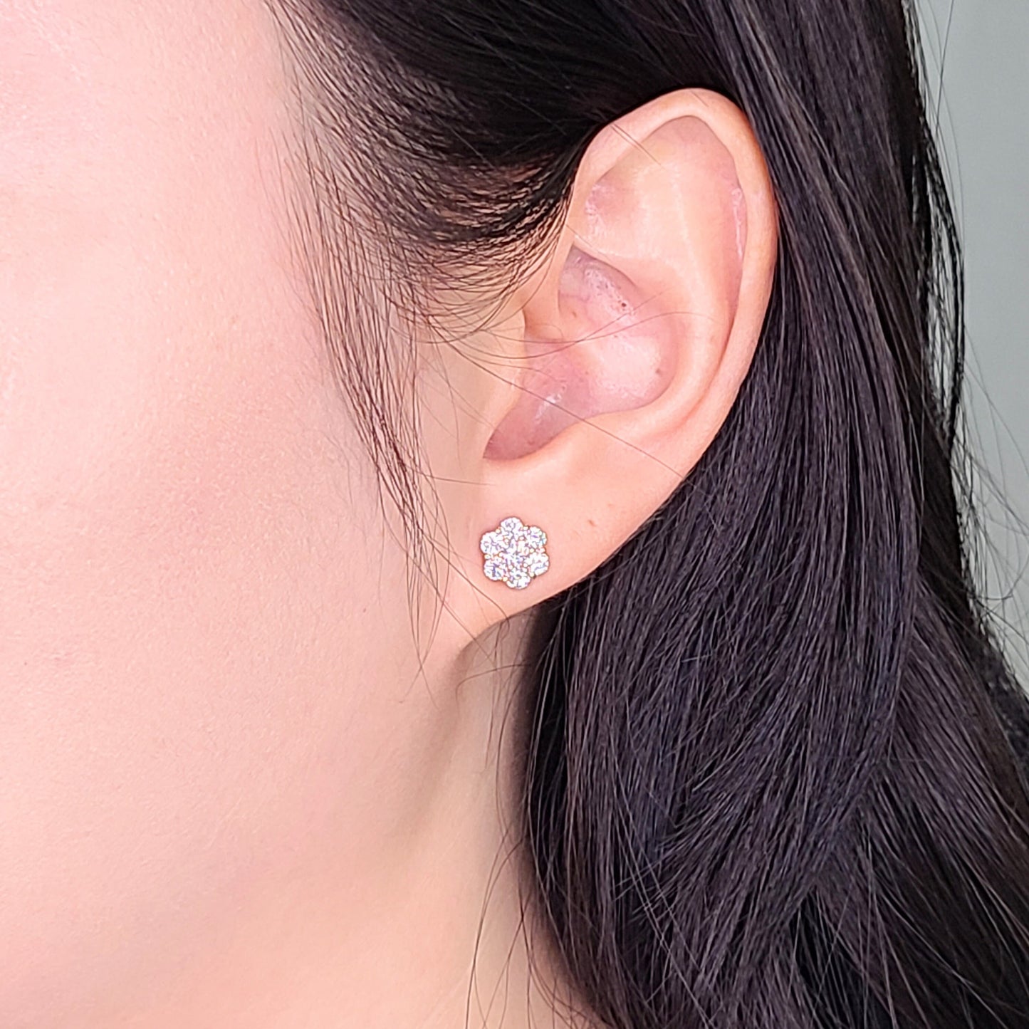 1.1ct Natural Diamond Cluster Earrings: 14K Gold Halo Studs, European Lock - Anniversary gift