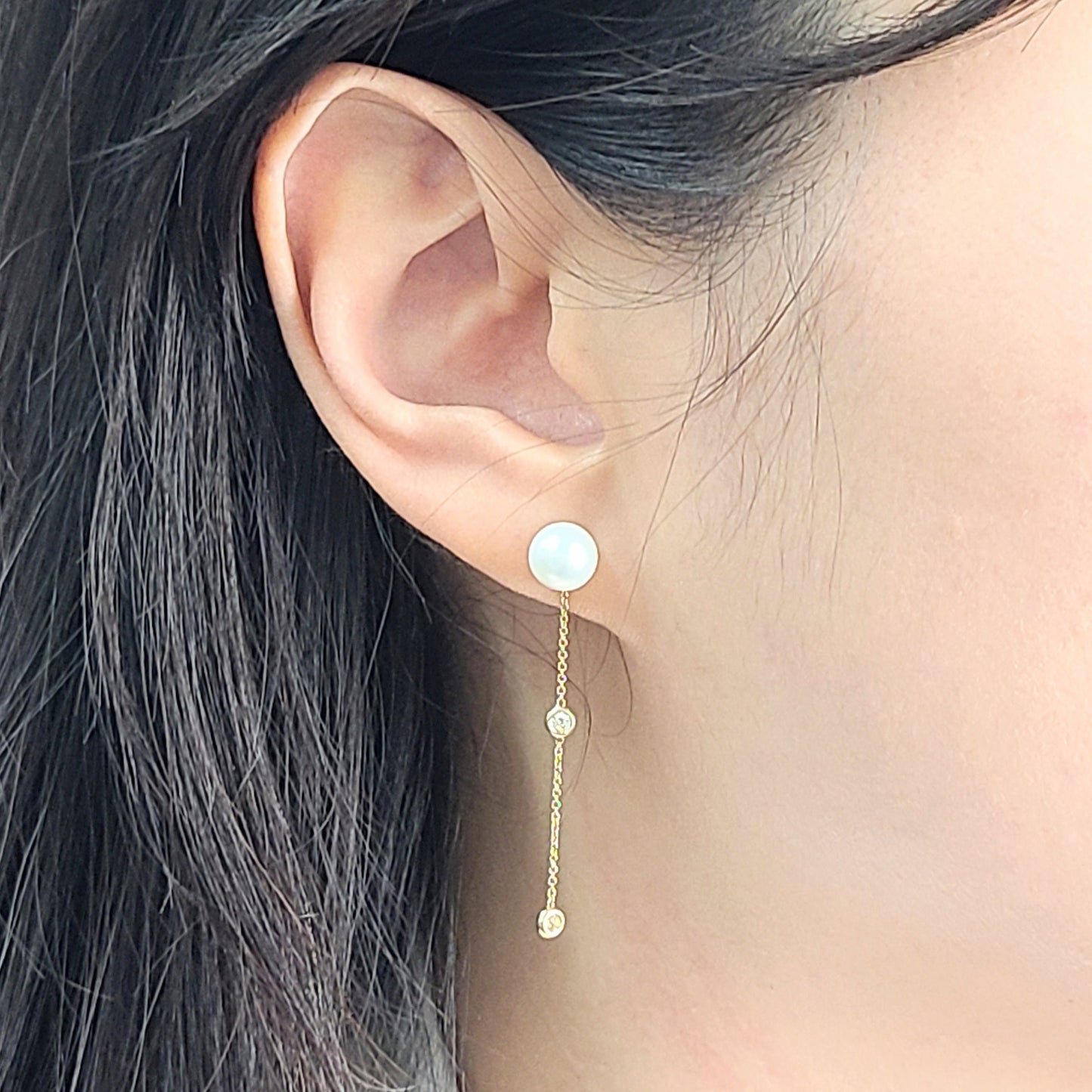 14K Gold Natural Diamond Dangle Earring Jackets: Bezel Set Chain Earrings