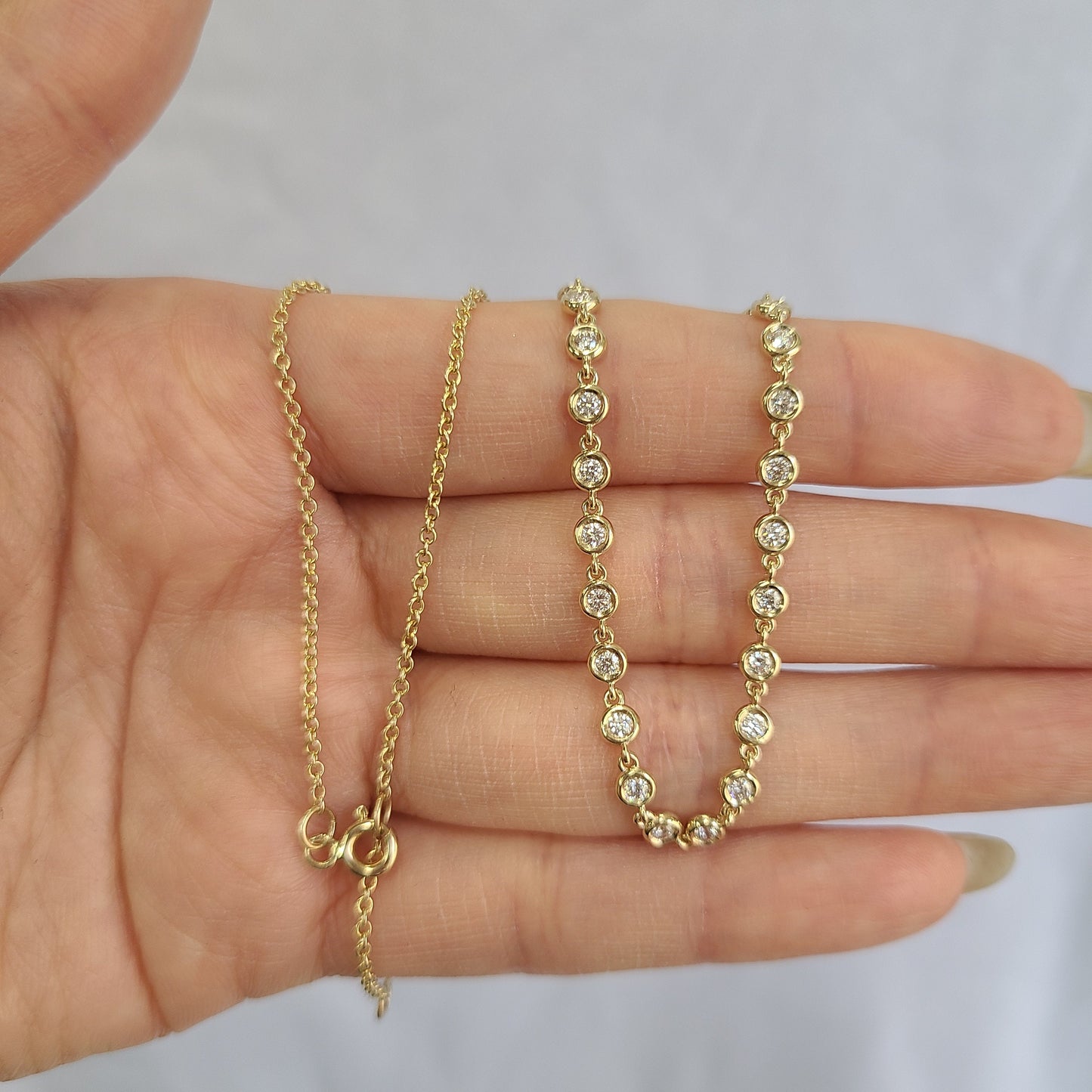 Half Way Round Diamond Bezel Tennis Necklace/14K gold Diamond Bezel setting Tennis Necklace/Natural Diamond Tennis Necklace/anniversary gift