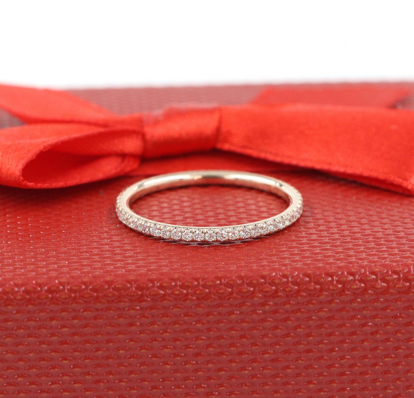 14K Gold Full Natural Diamond Eternity Band - Stackable Diamond Wedding 1.6mm Band - Anniversary gift