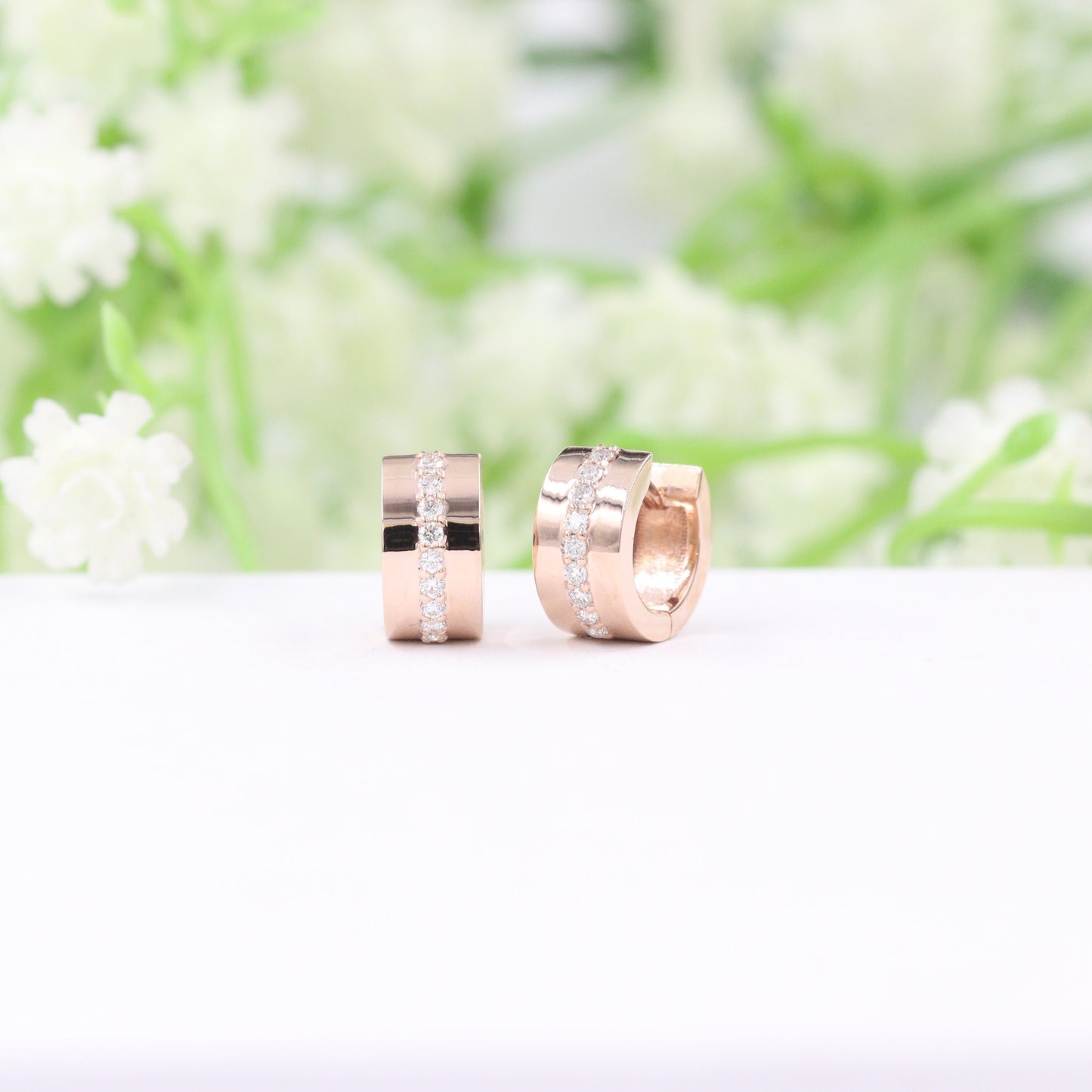 14K Gold Natural Diamond Huggie Hoop Earrings:  Diamond Cartilage Hoops