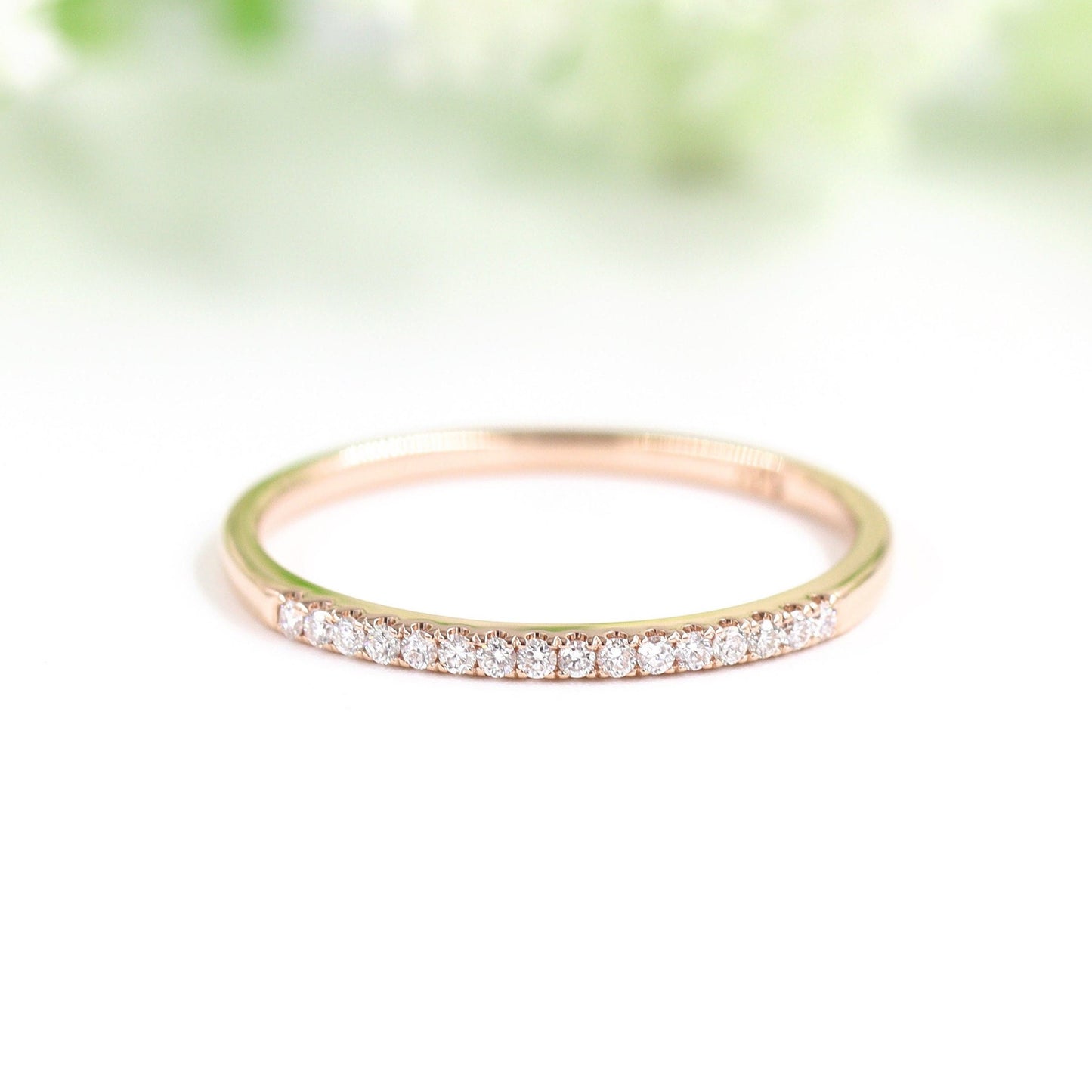 14K Natural Diamond Eternity Wedding Band: Stackable Diamond Wedding 1.4mm Band - Anniversary gift