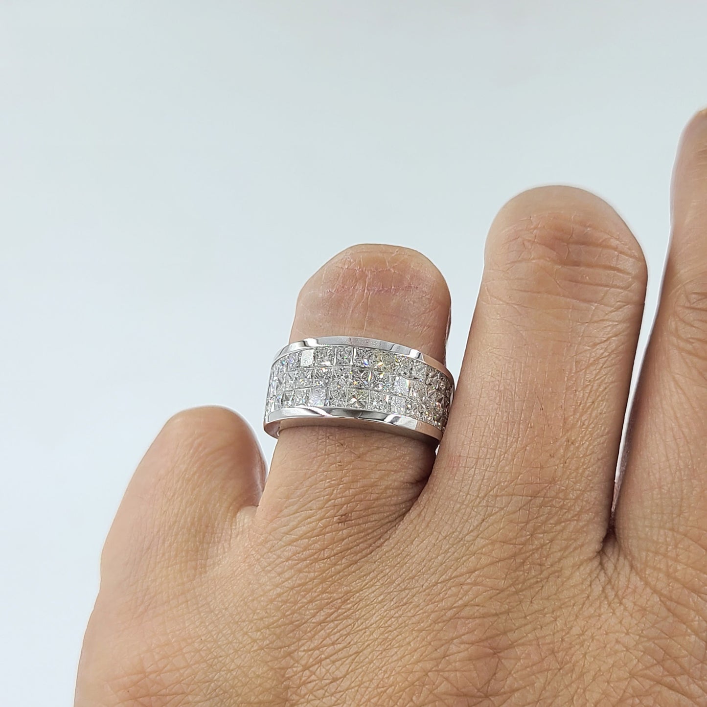 3.15ct Princess Cut Natural Diamond Ring: 14K Gold Invisible Set Anniversary Ring