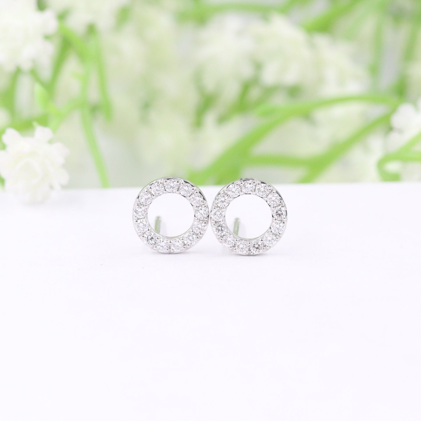 Natural Diamond Open Circle 8.4mm Stud Earrings: 14k Gold Minimalist Jewelry