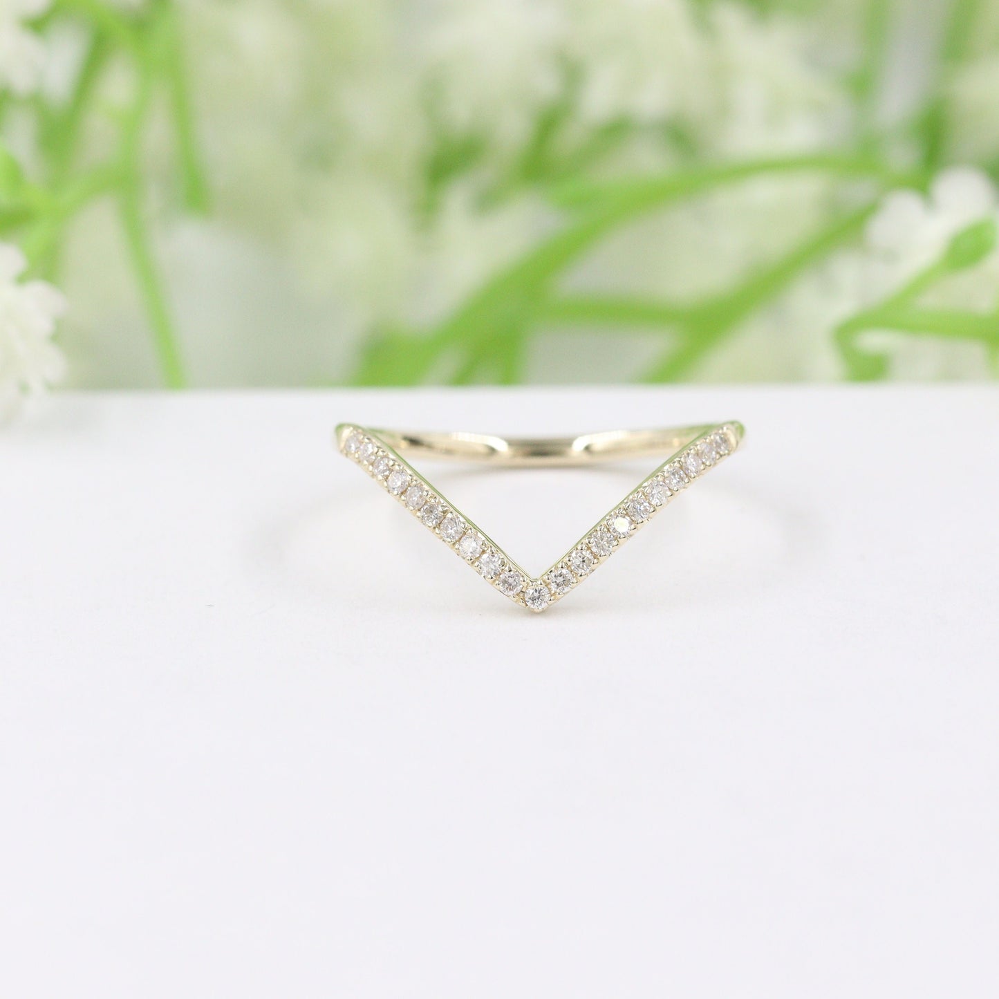 14K Gold V-Shape Natural Diamond Pave Ring(small): Handmade Wedding Band - Anniversary Gift