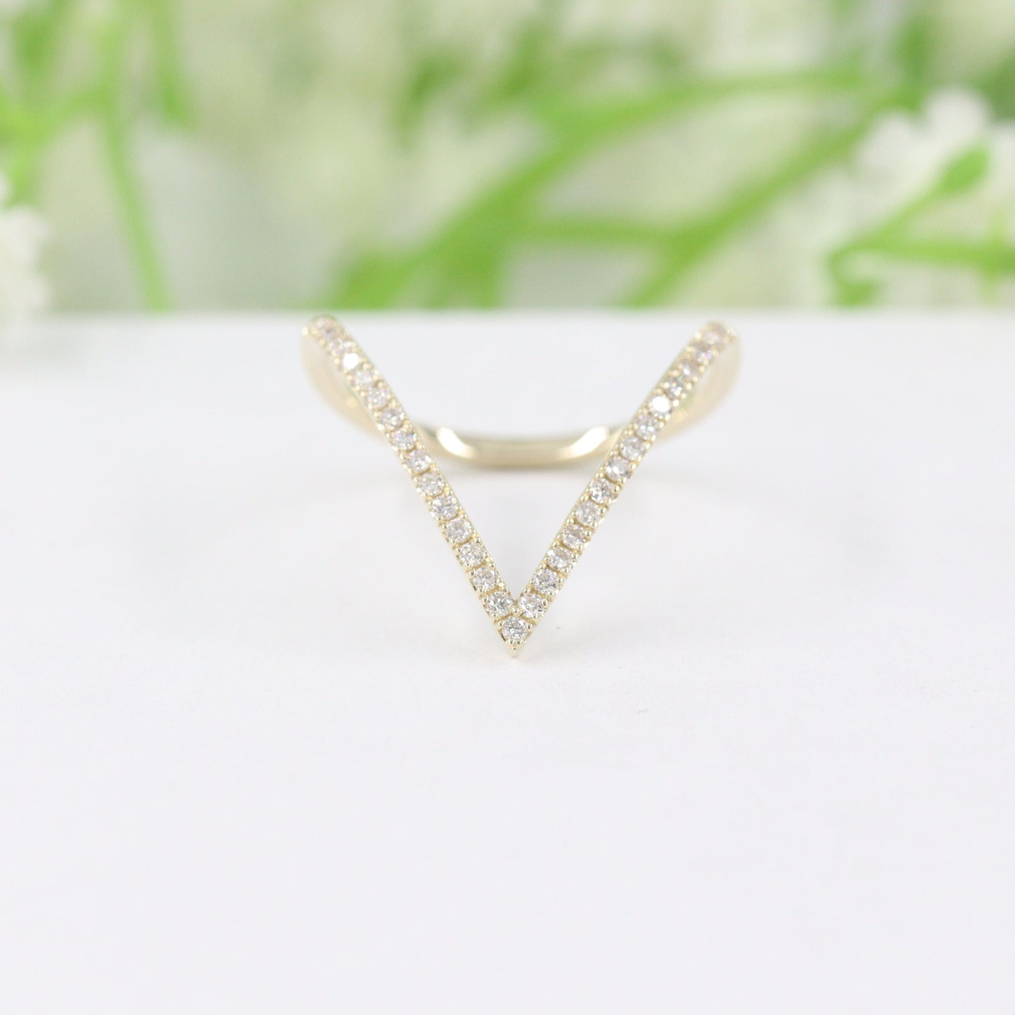 14K Gold V-Shape Natural Diamond Pave Ring (large): Handmade Wedding Band - Anniversary Gift