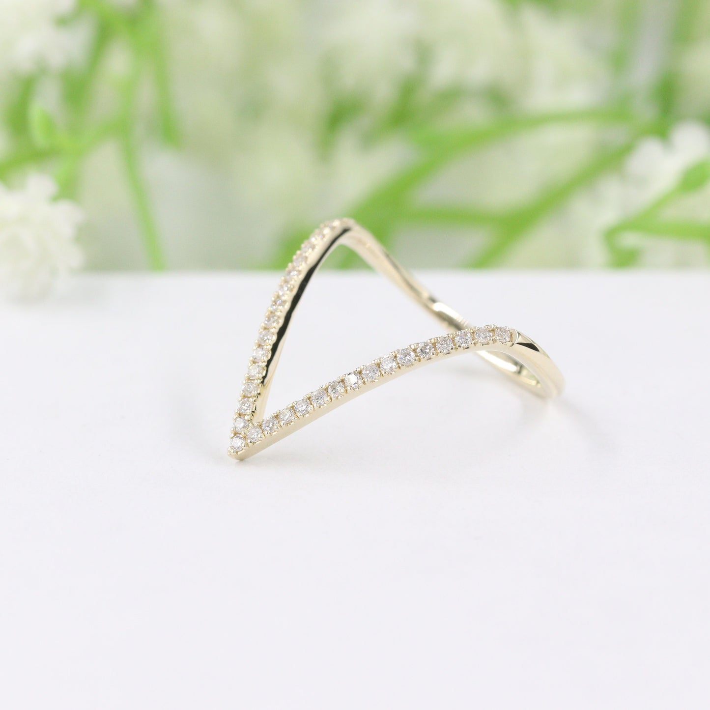14K Gold V-Shape Natural Diamond Pave Ring (large): Handmade Wedding Band - Anniversary Gift