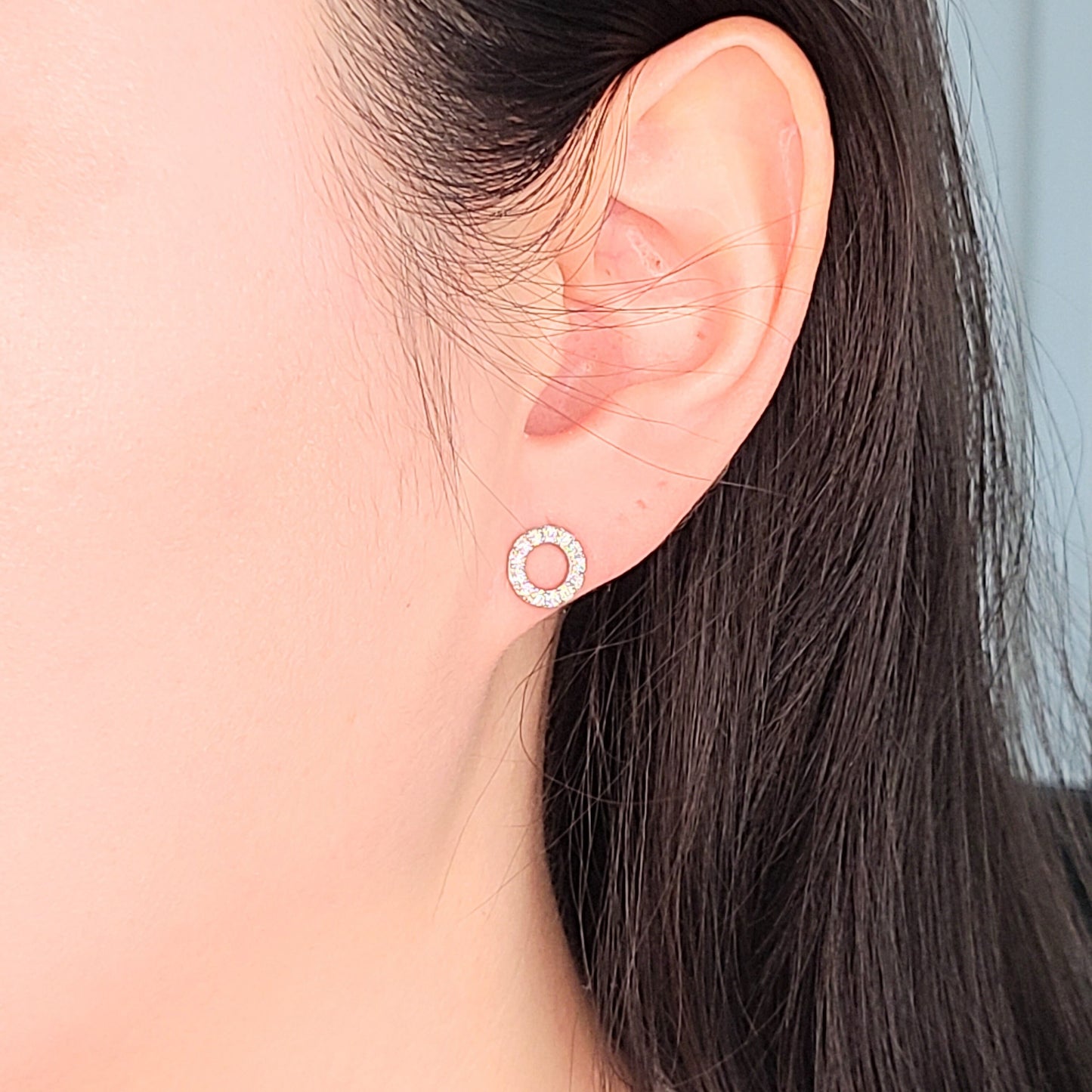 Natural Diamond Open Circle 8.4mm Stud Earrings: 14k Gold Minimalist Jewelry