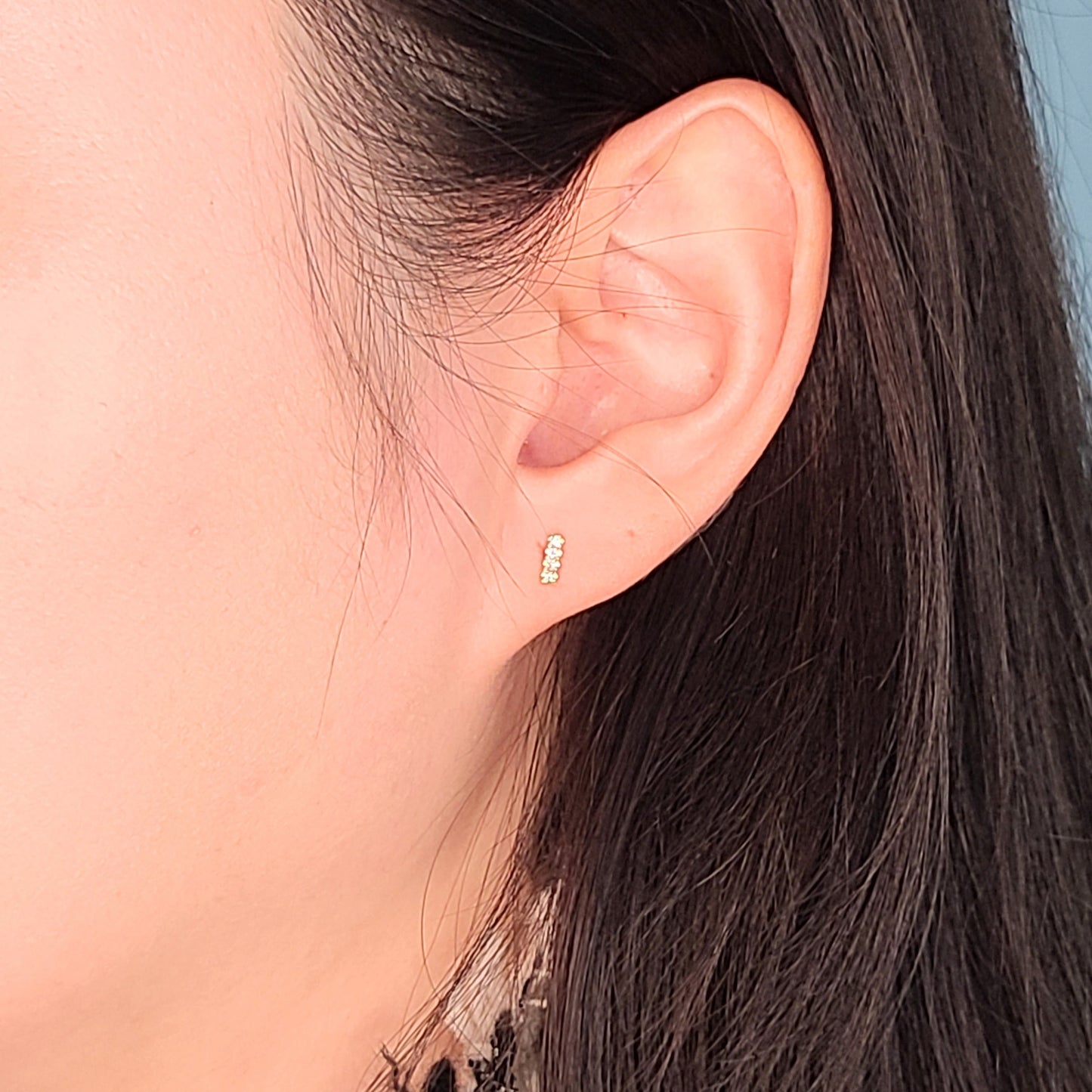 14K Gold Natural Diamond Bar Stud Earrings: Minimalist Handmade Jewelry - Anniversary gift