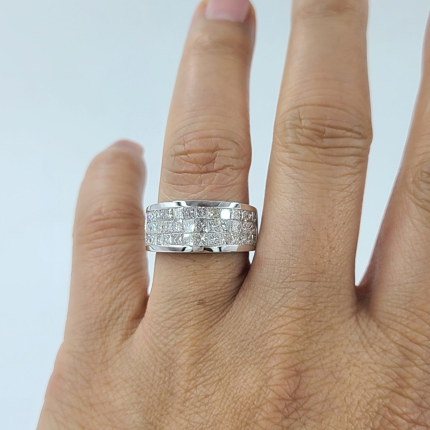 3.15ct Princess Cut Natural Diamond Ring: 14K Gold Invisible Set Anniversary Ring