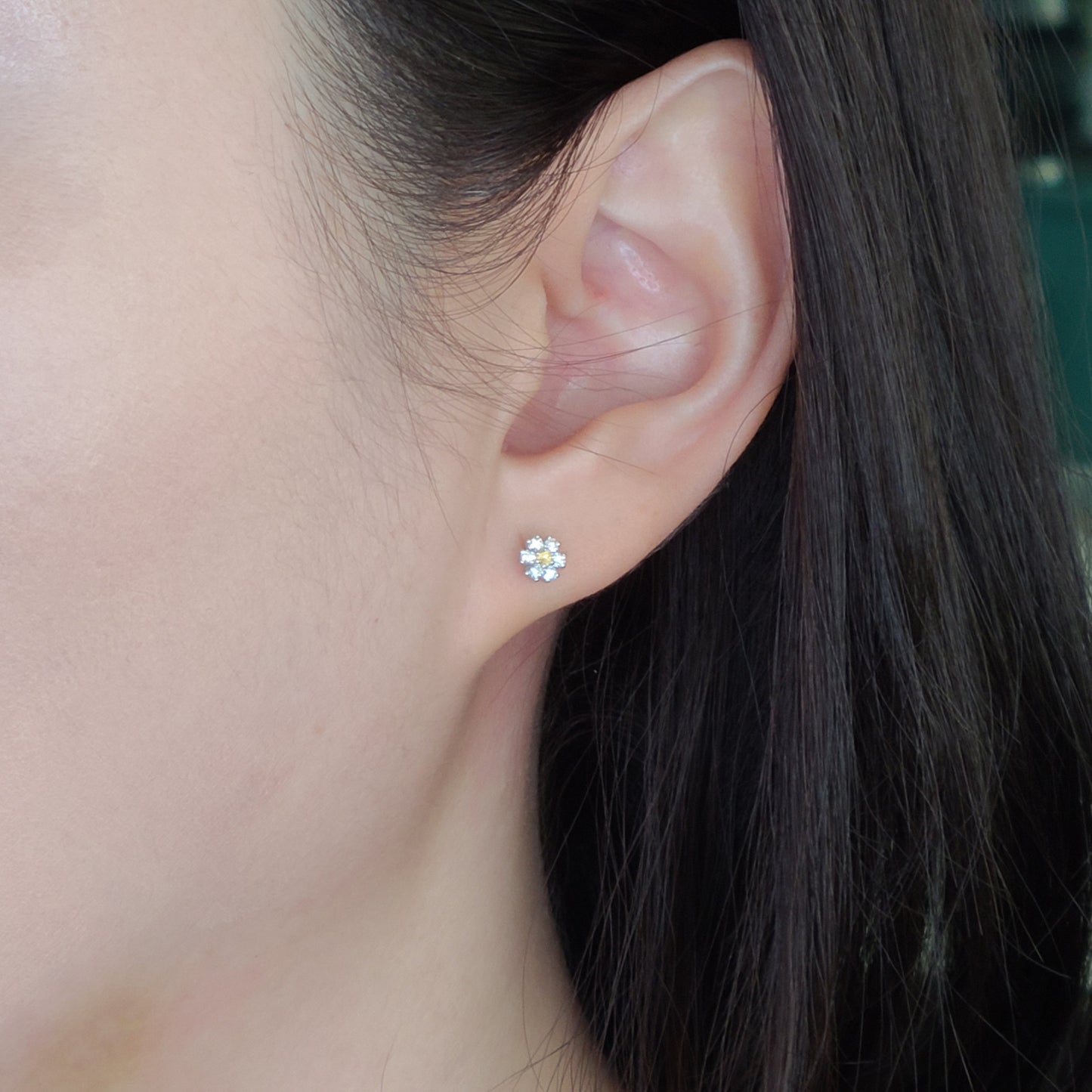 Natural Diamond Flower Stud Earrings: Yellow Sapphire, 14k Gold Stud Earring - Anniversary gift