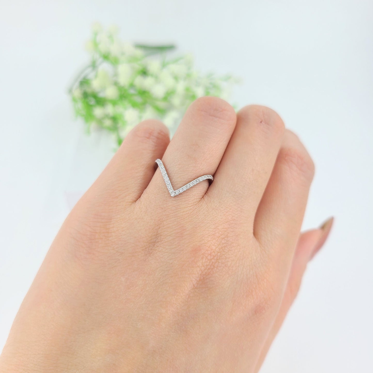 14K Gold V-Shape Natural Diamond Pave Ring(Medium): Handmade Wedding Band - Anniversary Gift