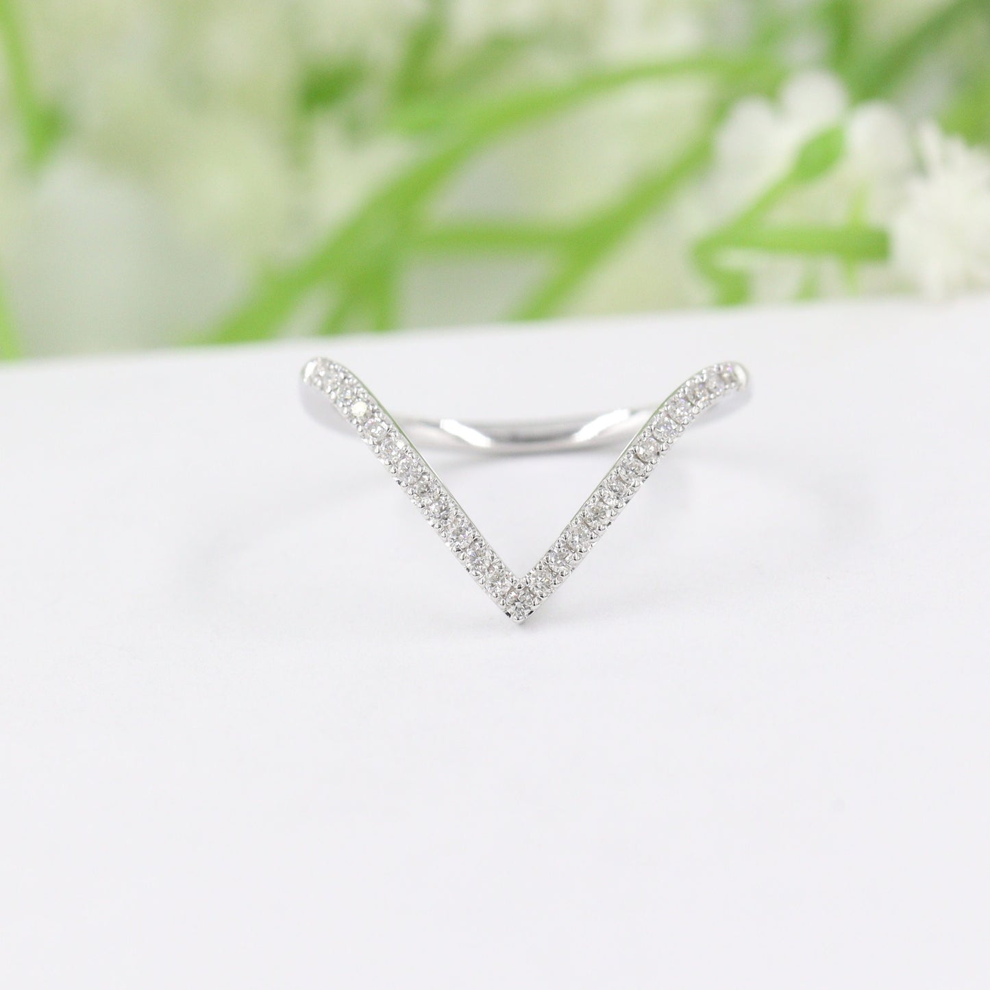 14K Gold V-Shape Natural Diamond Pave Ring(Medium): Handmade Wedding Band - Anniversary Gift