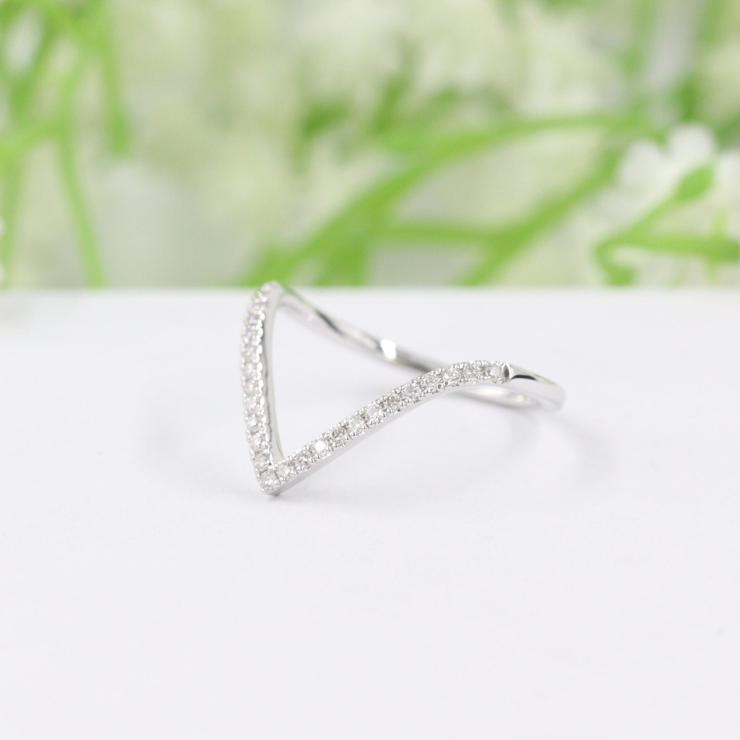 14K Gold V-Shape Natural Diamond Pave Ring(Medium): Handmade Wedding Band - Anniversary Gift