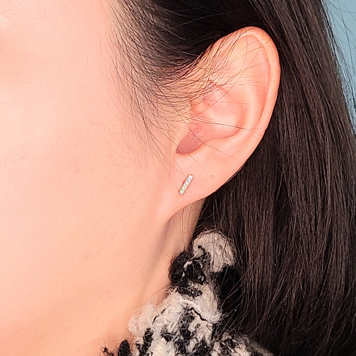 14K Gold Natural Diamond Bar Stud Earrings: Minimalist Fine Jewelry - Anniversary gift