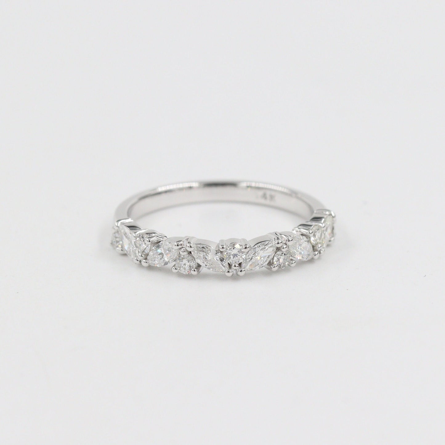 14K Gold Marquise Natural Diamond Cluster Ring: Handmade Anniversary Band
