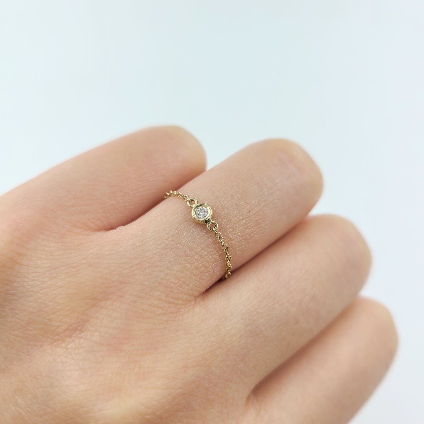 Bezel Set .02ct Diamond 14K Gold Ring: Dainty Wedding Band