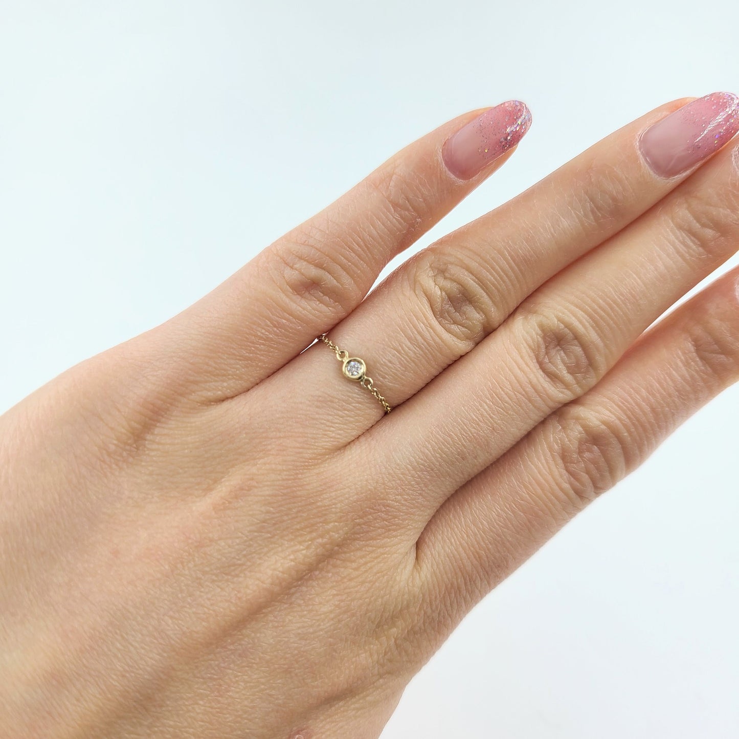 Bezel Set .02ct Diamond 14K Gold Ring: Dainty Wedding Band
