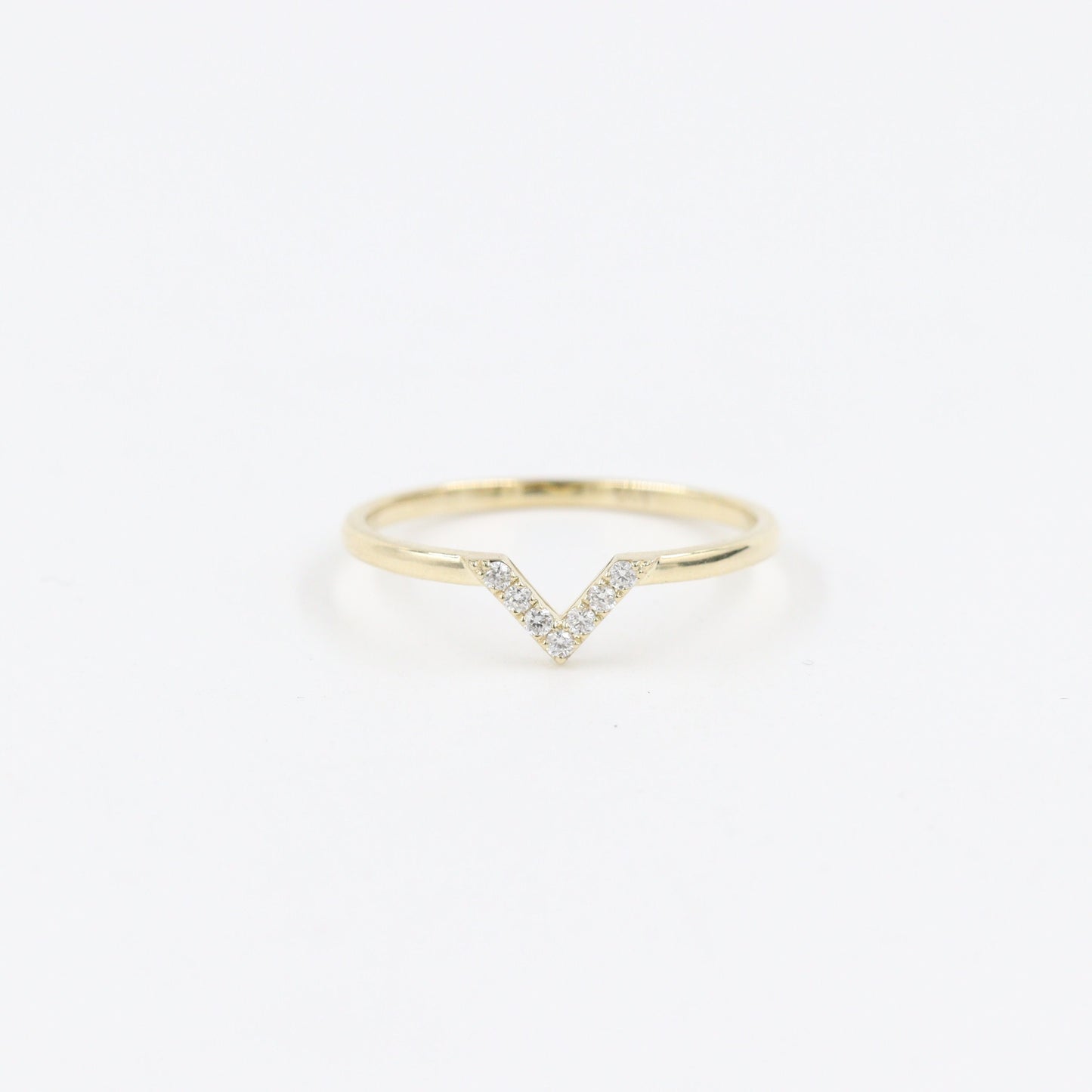 Mini Natural Diamond Pave V-Shape Ring: 14K Gold Stackable Ring- Anniversary Gift