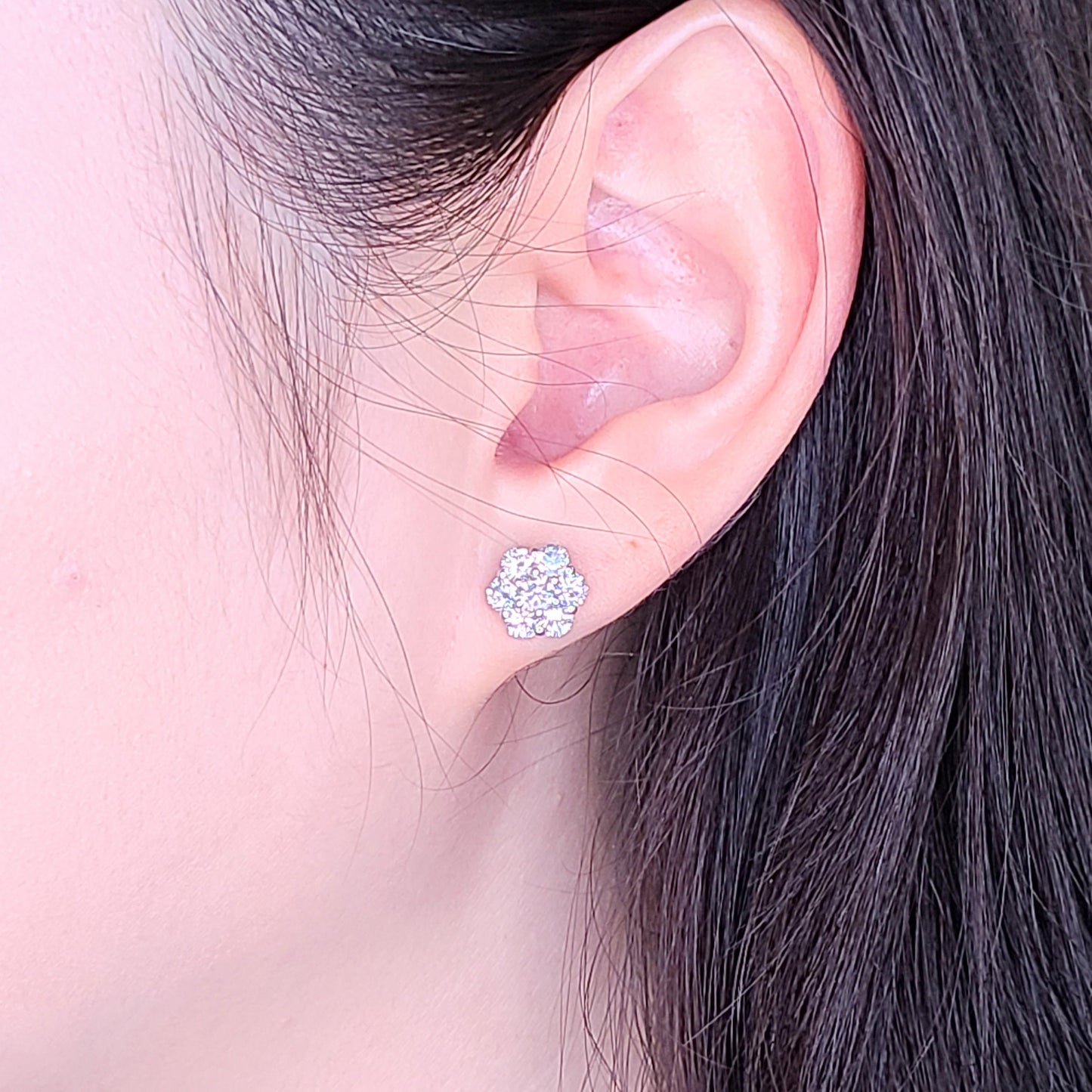 1.6ct Natural Diamond Flower Stud Earrings: 14K Gold, European Lock - Anniversary gift