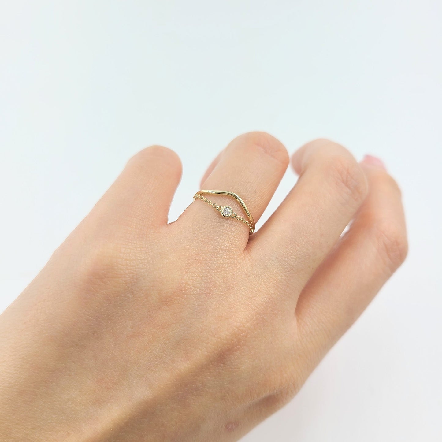 Bezel Set .02ct Diamond 14K Gold Chain Ring
