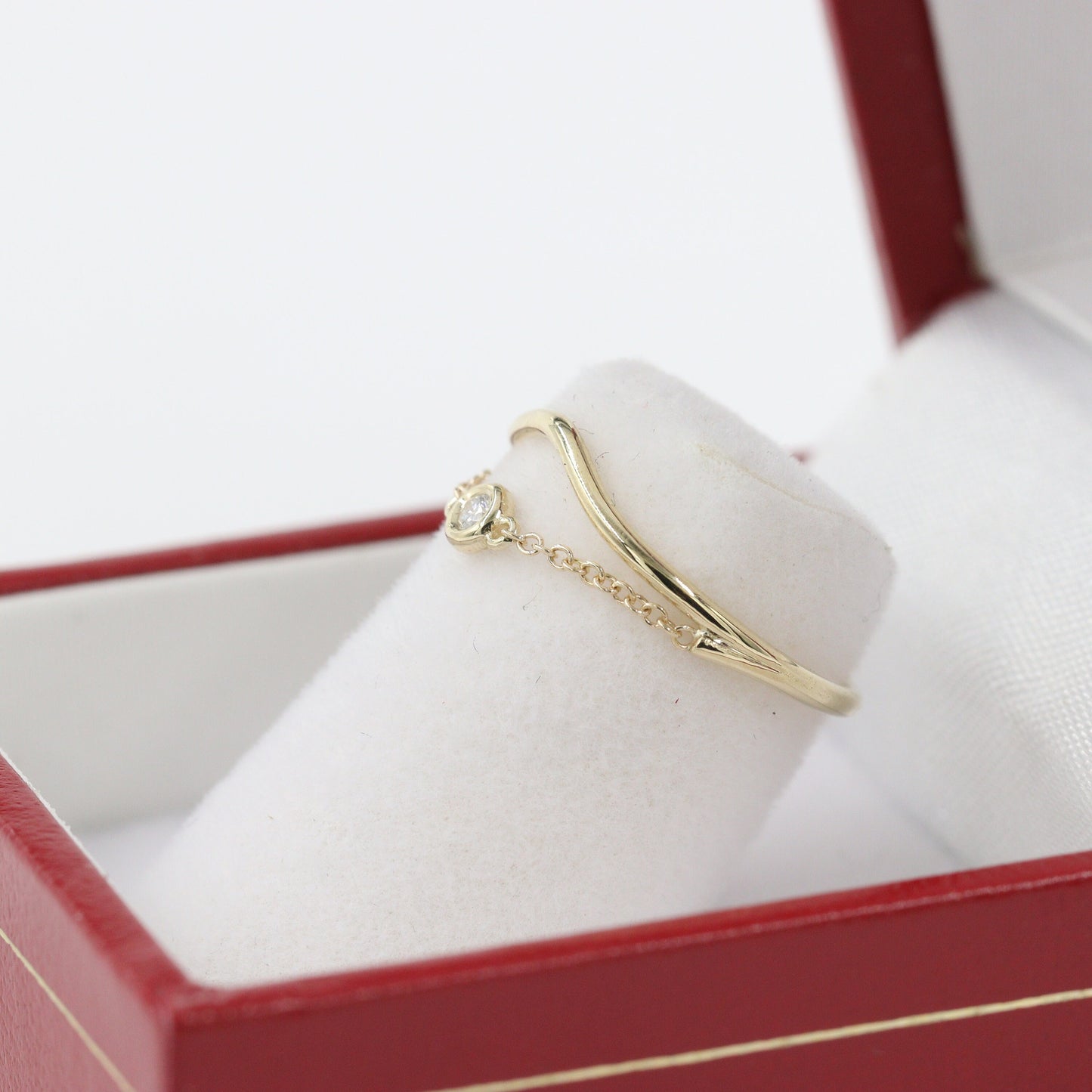 Bezel Set .02ct Diamond 14K Gold Chain Ring
